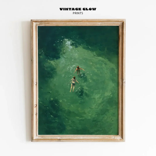 Swimming in Green Abstract Print | Vintage Retro Wall Art | Minimalist Green Holiday Decor | Digital Art Gift | Instant Download