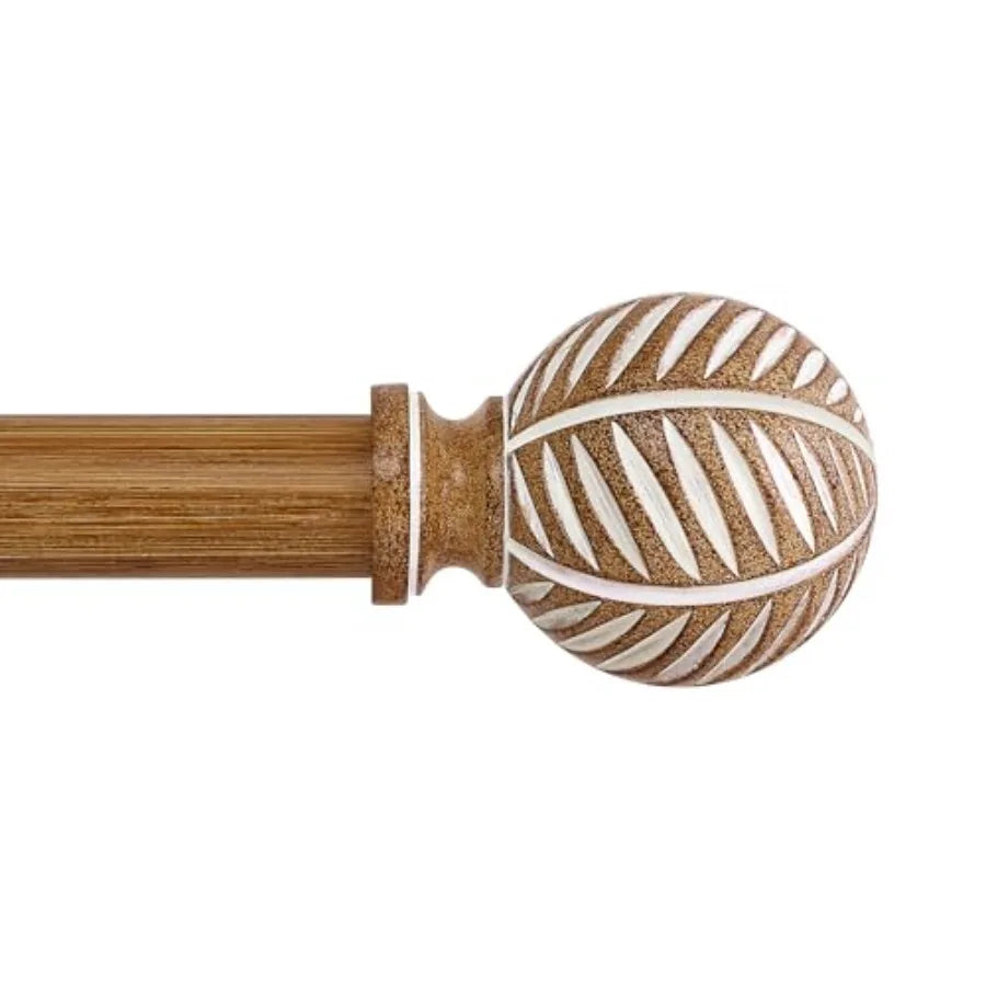 Wood Curtain Rods, Boho Adjustable, Imitation Wood Grain Leaf Design