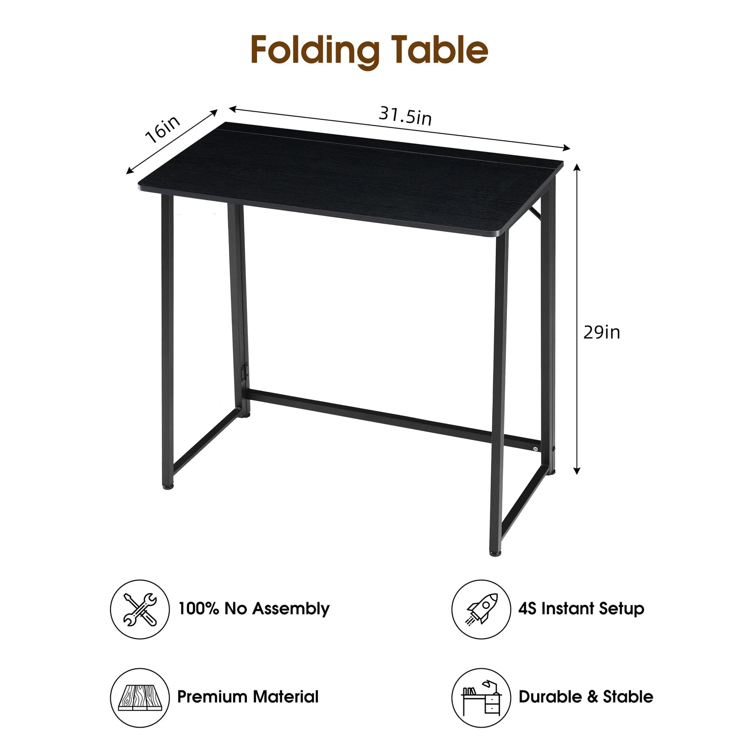 JHK Folding Office Desk, Metal Frame, Compact Foldable Computer Table
