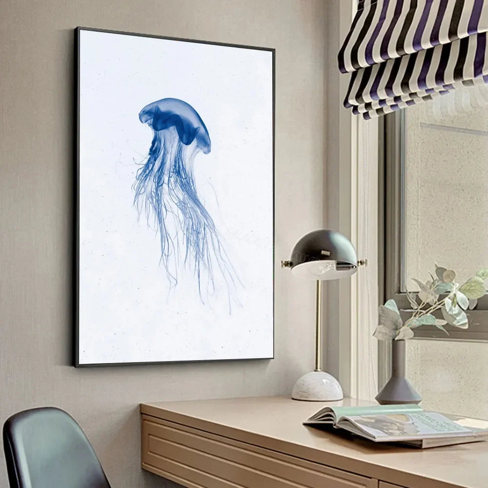 Retro Sea Animal Cyanea Jellyfish Squid Shark Minimalist A Poster HD Posters Home Room Bar Cafe Decor Art Wall Painting Picture