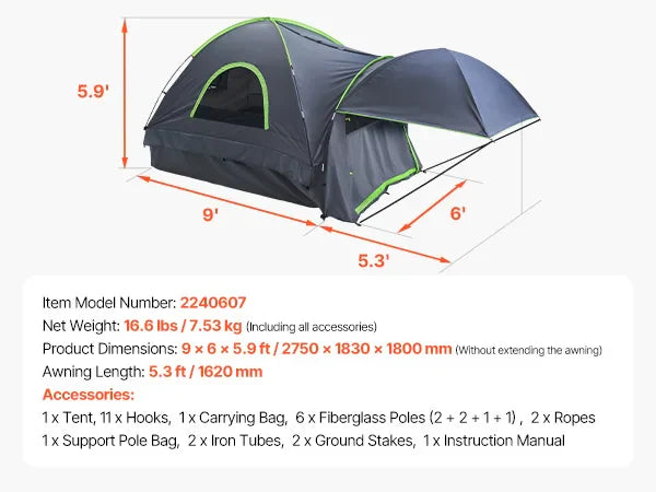 SucceBuy Pickup Truck Bed Tent With Expandable Awning Waterproof PU2000