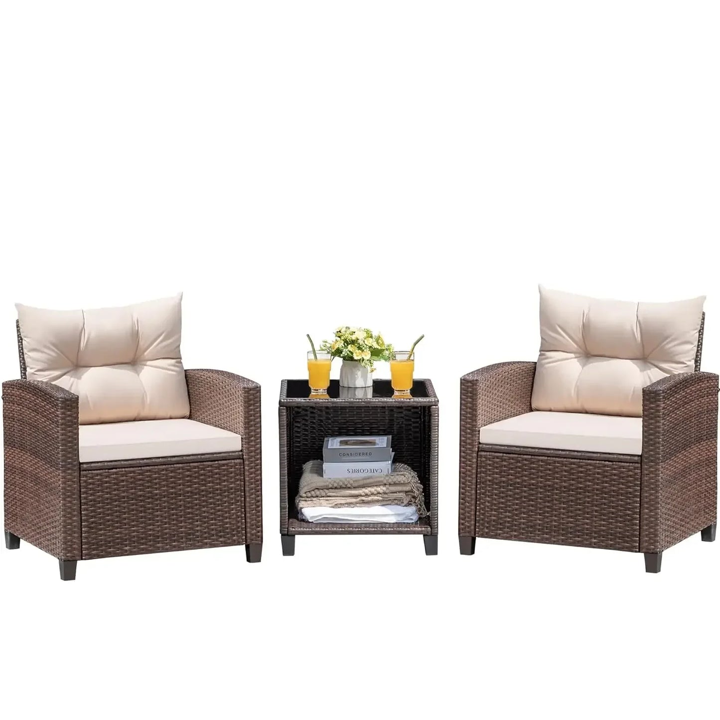Rattan Wicker Patio Set 3 Pieces With Chairs And Table