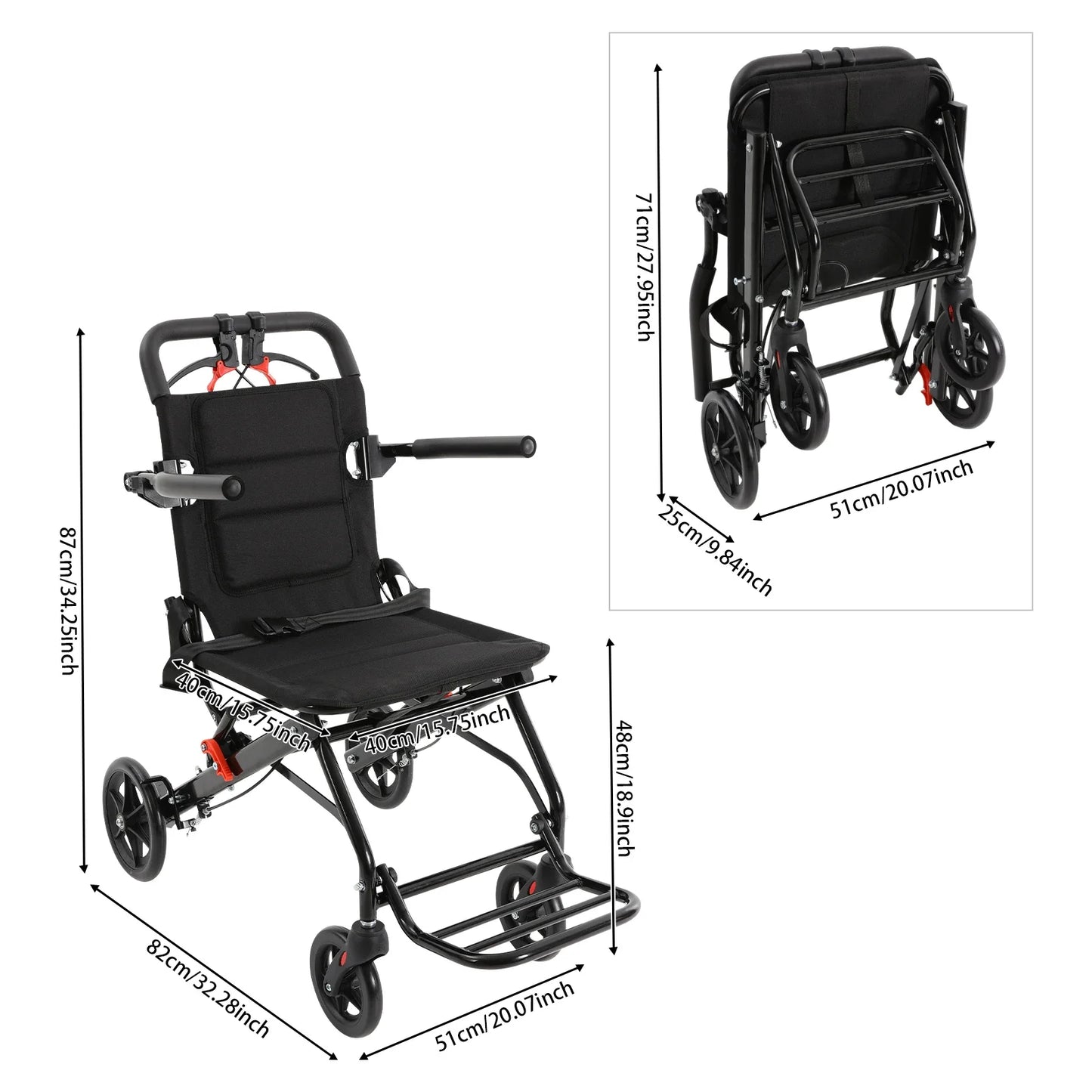 Foldable Transport Wheelchair With Handbrake For Adults Portable Mobility Chair