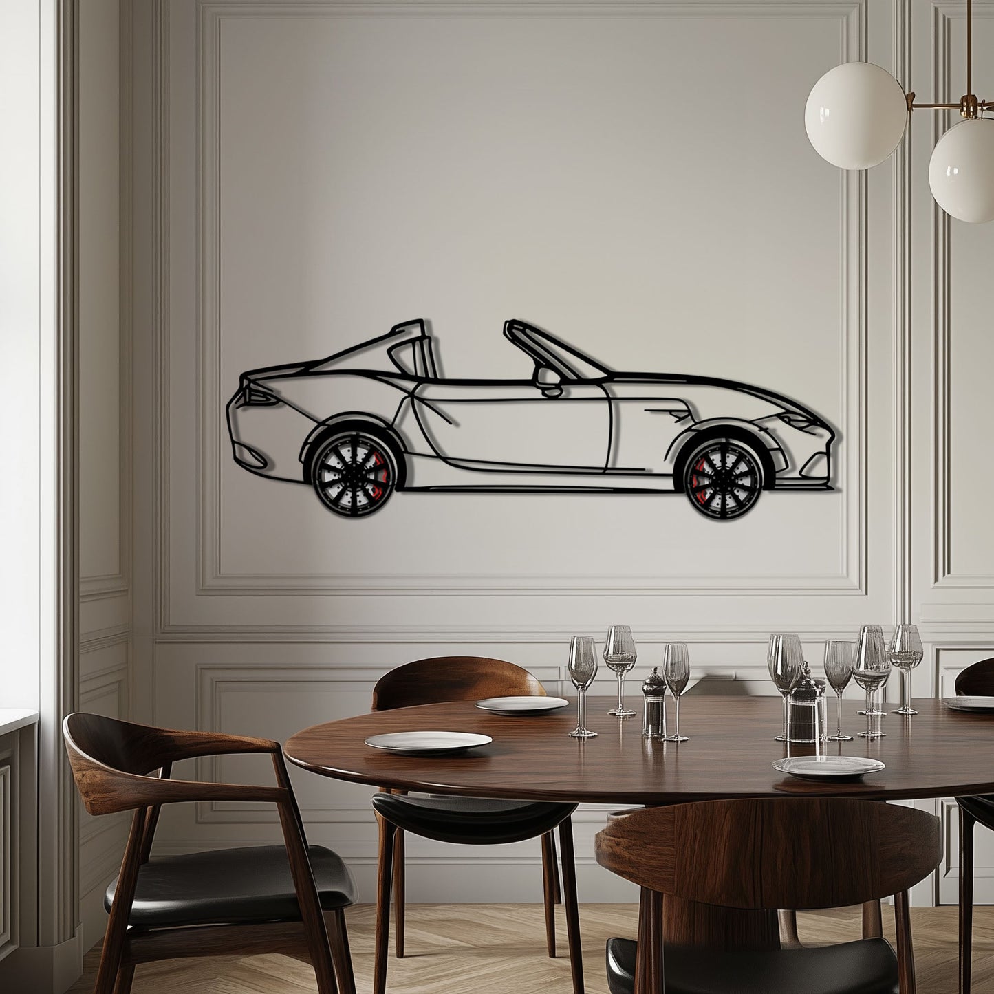Mazda MX-5 RF Metal Car Wall Art with Rotating Wheels - JDM Roadster Silhouette - Interactive Automotive Wall Decor - KAFMEKA146