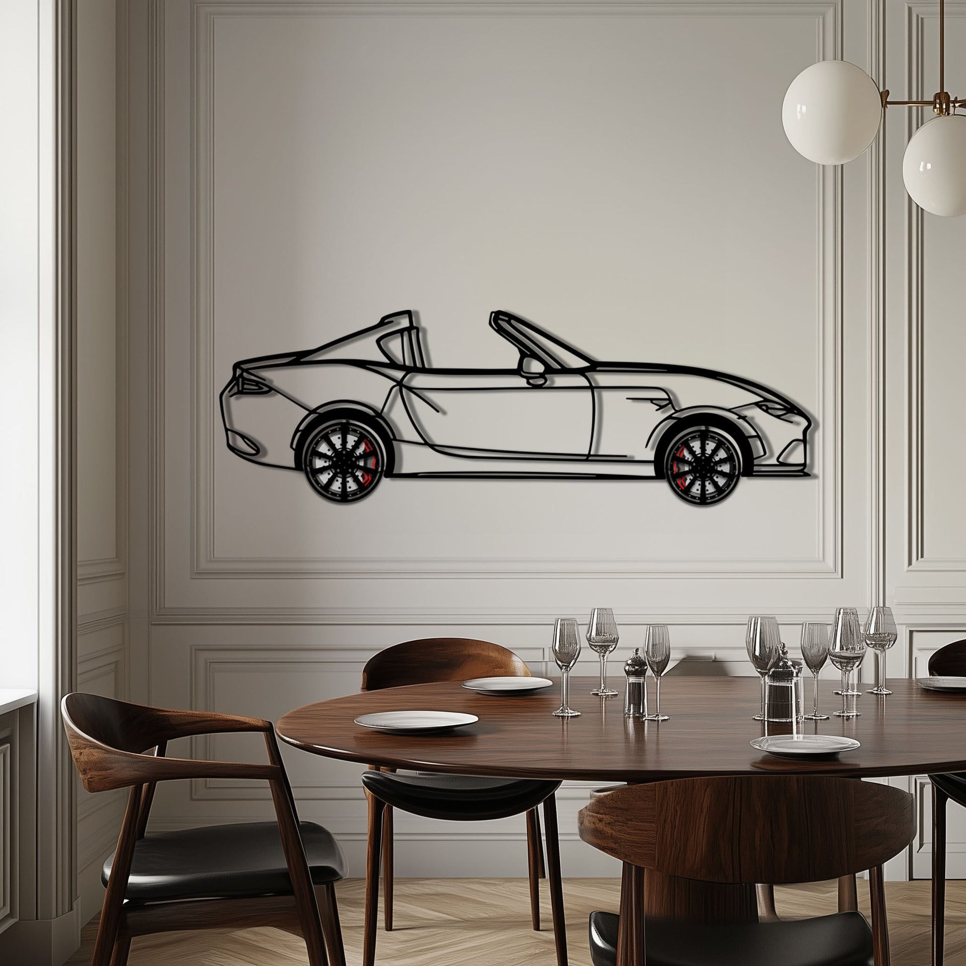 Mazda MX-5 RF Metal Car Wall Art with Rotating Wheels - JDM Roadster Silhouette - Interactive Automotive Wall Decor - KAFMEKA146