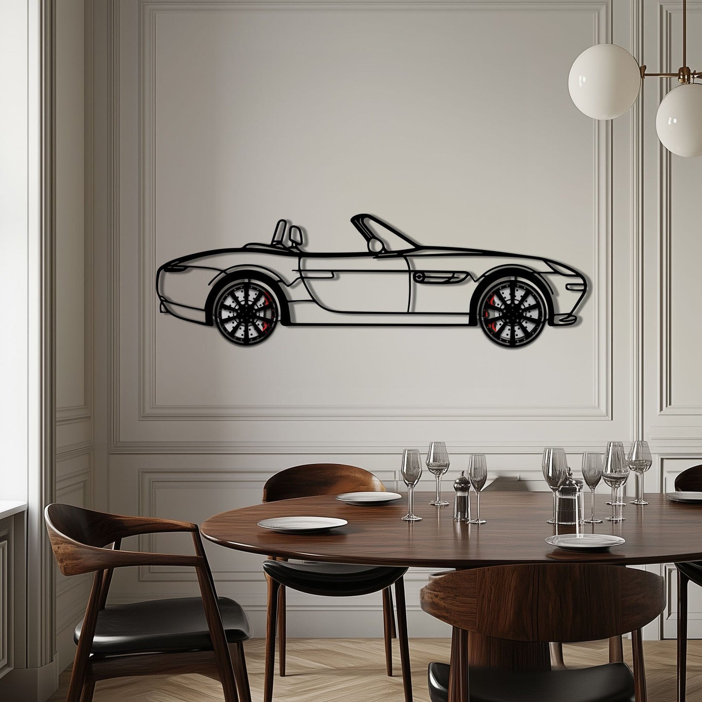BMW Z8 Metal Car Wall Art with Rotating Wheels - Classic Luxury Roadster Silhouette - Interactive Automotive Wall Decor - KAFMEKA115