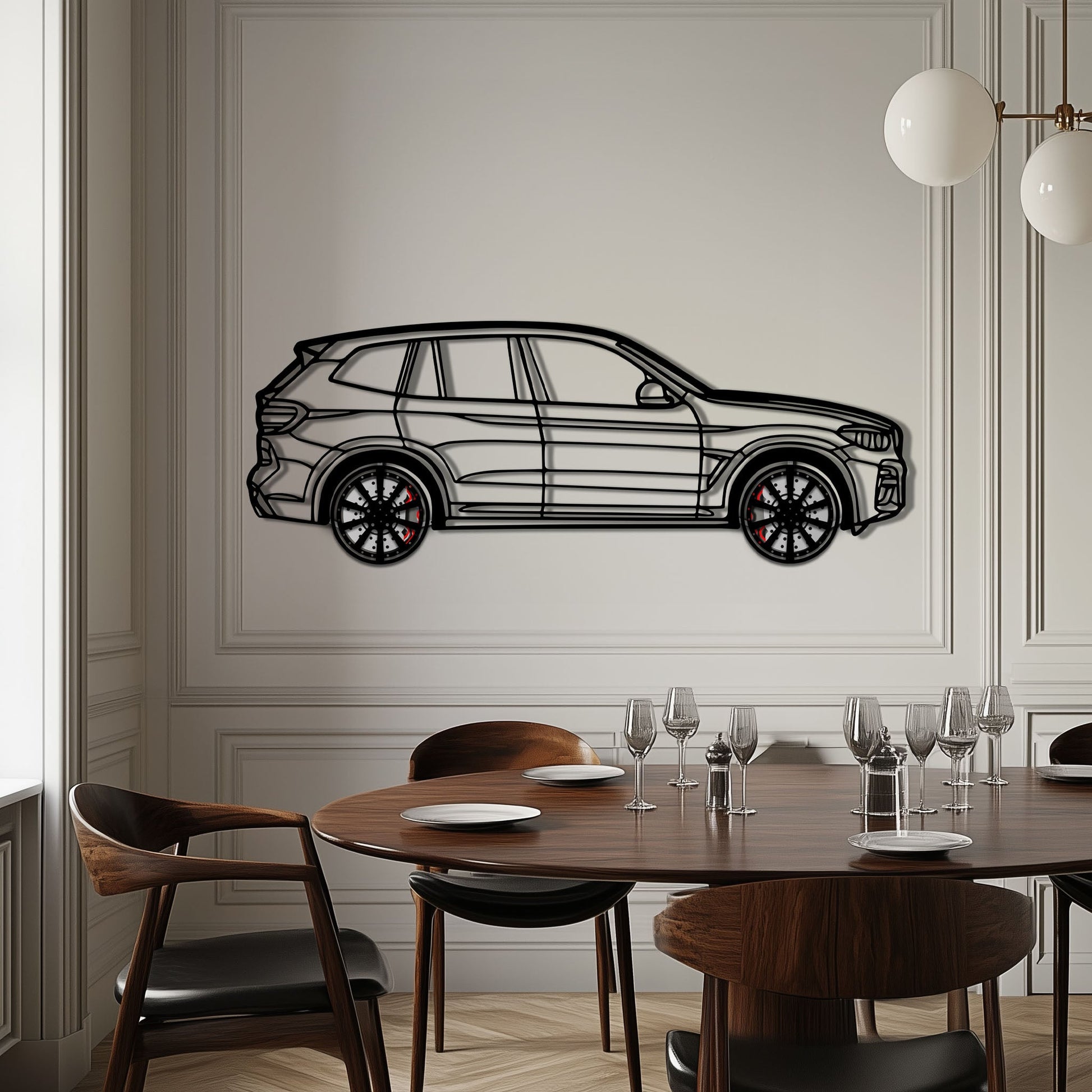 BMW X3 Metal Car Wall Art with Rotating Wheels - Modern SAV Silhouette Decor - Interactive Automotive Wall Art - KAFMEKA110