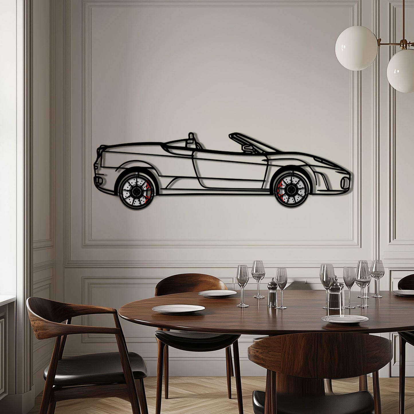 Ferrari F430 Spider Metal Car Wall Art with Rotating Wheels - Italian Convertible Supercar Silhouette - Interactive Automotive Wall Decor - KAFMEKA134