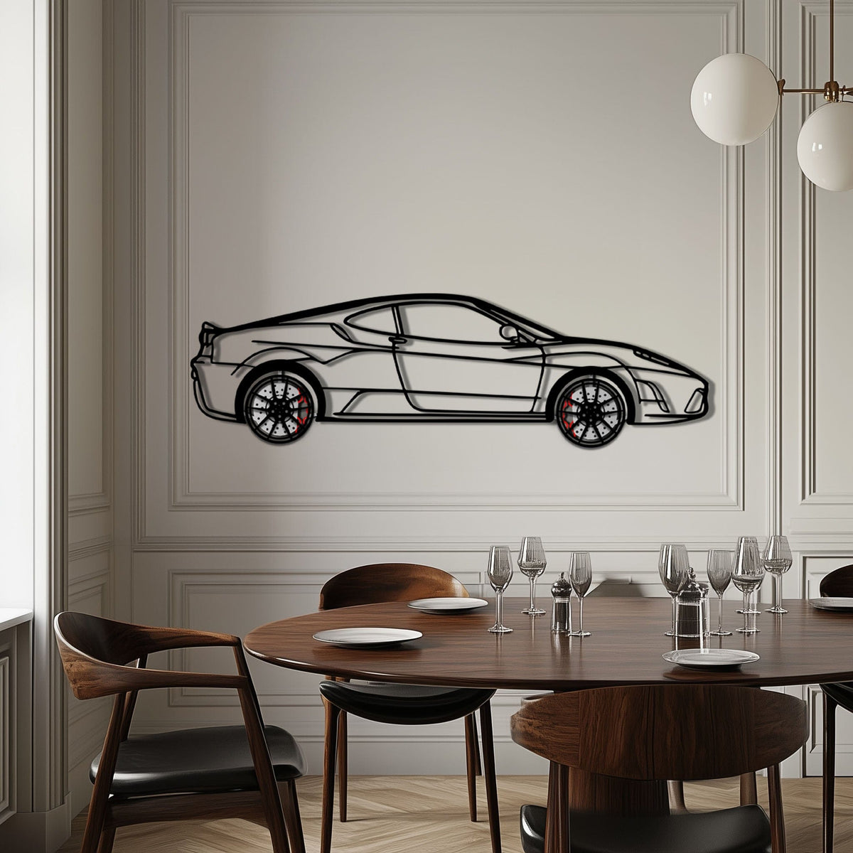 Ferrari F430 Scuderia Metal Car Wall Art with Rotating Wheels - Track-Focused V8 Silhouette - Interactive Automotive Wall Art - KAFMEKA133
