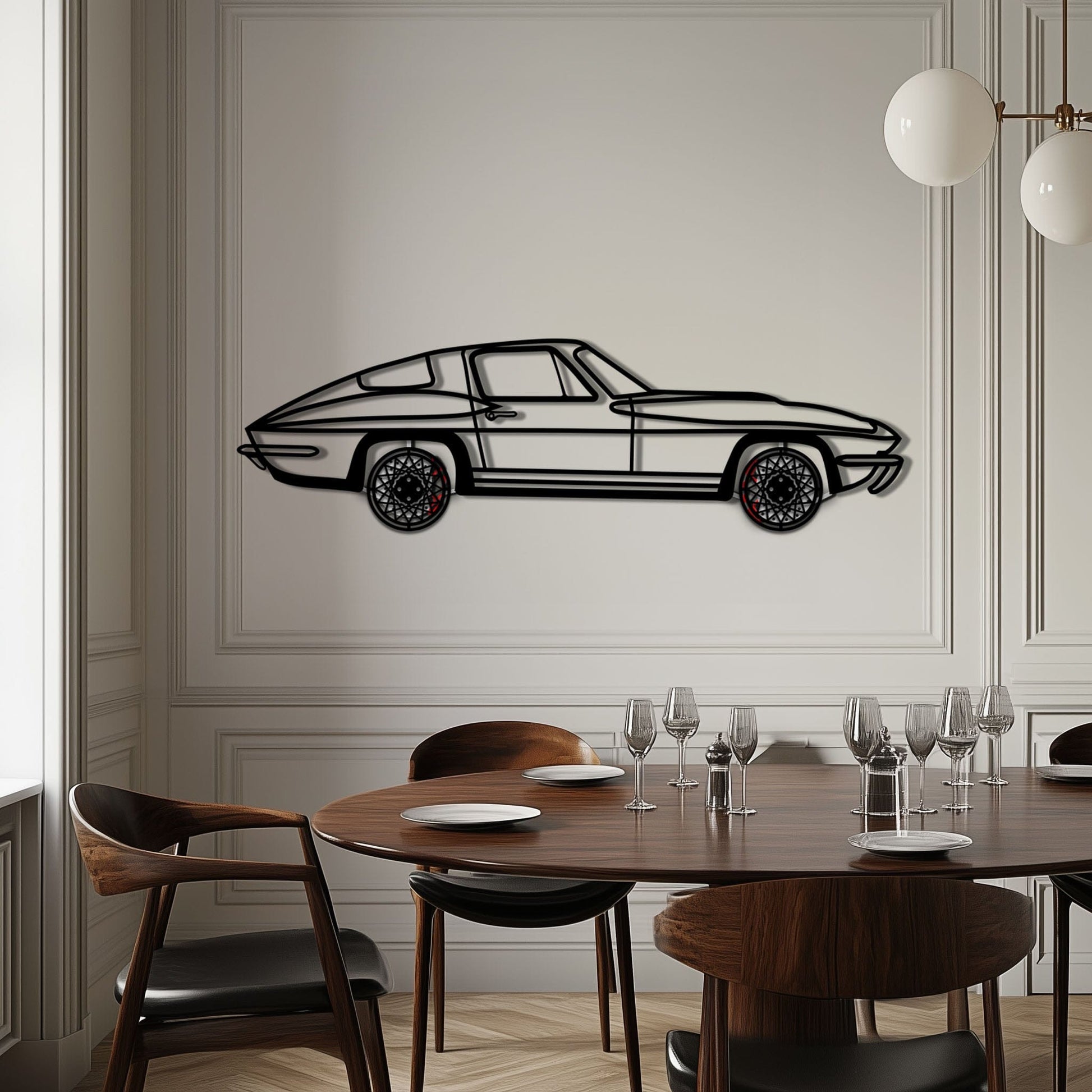 Chevrolet Corvette C3 Stingray Metal Car Wall Art with Rotating Wheels - Classic American Muscle Silhouette - Interactive Automotive Decor - KAFMEKA120