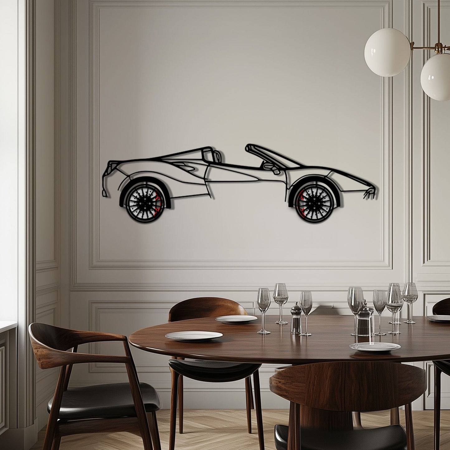 Ferrari 488 Spider Metal Car Wall Art with Rotating Wheels - Italian Twin-Turbo V8 Silhouette - Interactive Automotive Wall Decor - KAFMEKA126