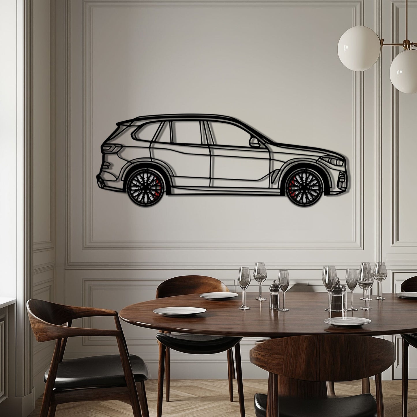 BMW X5 Metal Car Wall Art with Rotating Wheels - Modern SAV Silhouette Decor - Interactive Automotive Wall Art - KAFMEKA111