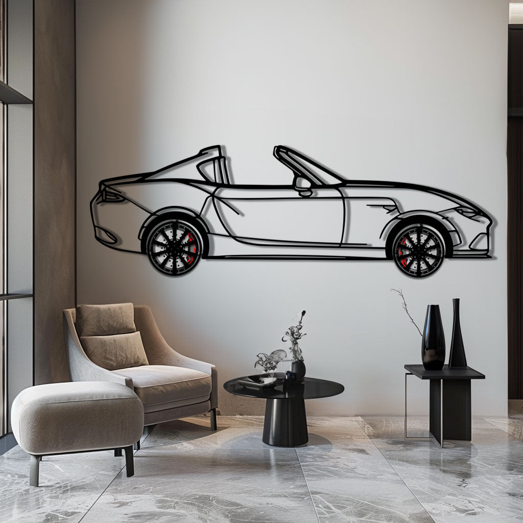 Mazda MX-5 RF Metal Car Wall Art with Rotating Wheels - JDM Roadster Silhouette - Interactive Automotive Wall Decor - KAFMEKA146