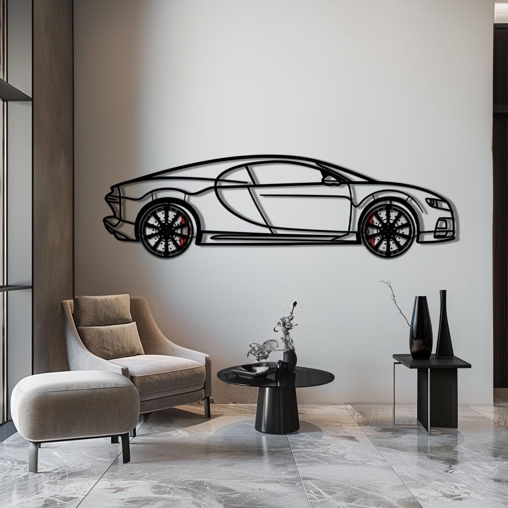 Bugatti Chiron Metal Car Wall Art with Rotating Wheels - Ultimate Hypercar Silhouette Decor - Interactive Automotive Wall Art - KAFMEKA116