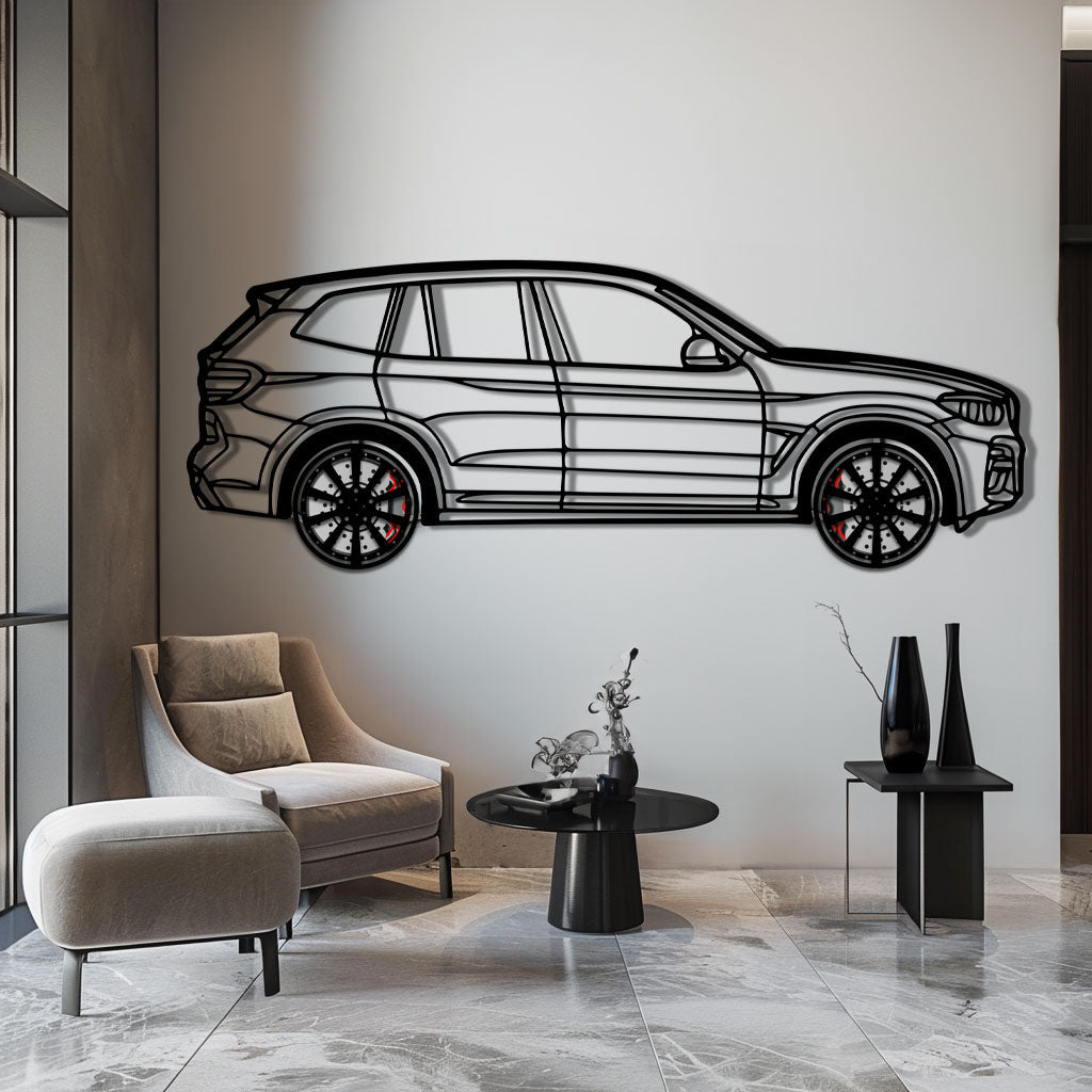 BMW X3 Metal Car Wall Art with Rotating Wheels - Modern SAV Silhouette Decor - Interactive Automotive Wall Art - KAFMEKA110