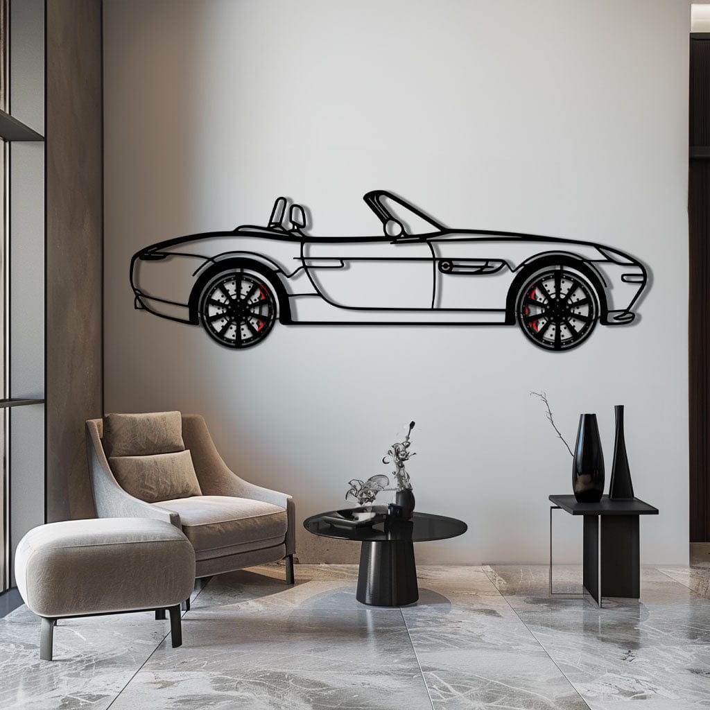 BMW Z8 Metal Car Wall Art with Rotating Wheels - Classic Luxury Roadster Silhouette - Interactive Automotive Wall Decor - KAFMEKA115