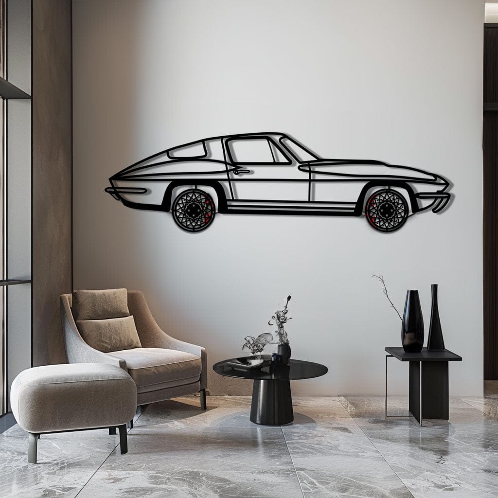 Chevrolet Corvette C3 Stingray Metal Car Wall Art with Rotating Wheels - Classic American Muscle Silhouette - Interactive Automotive Decor - KAFMEKA120