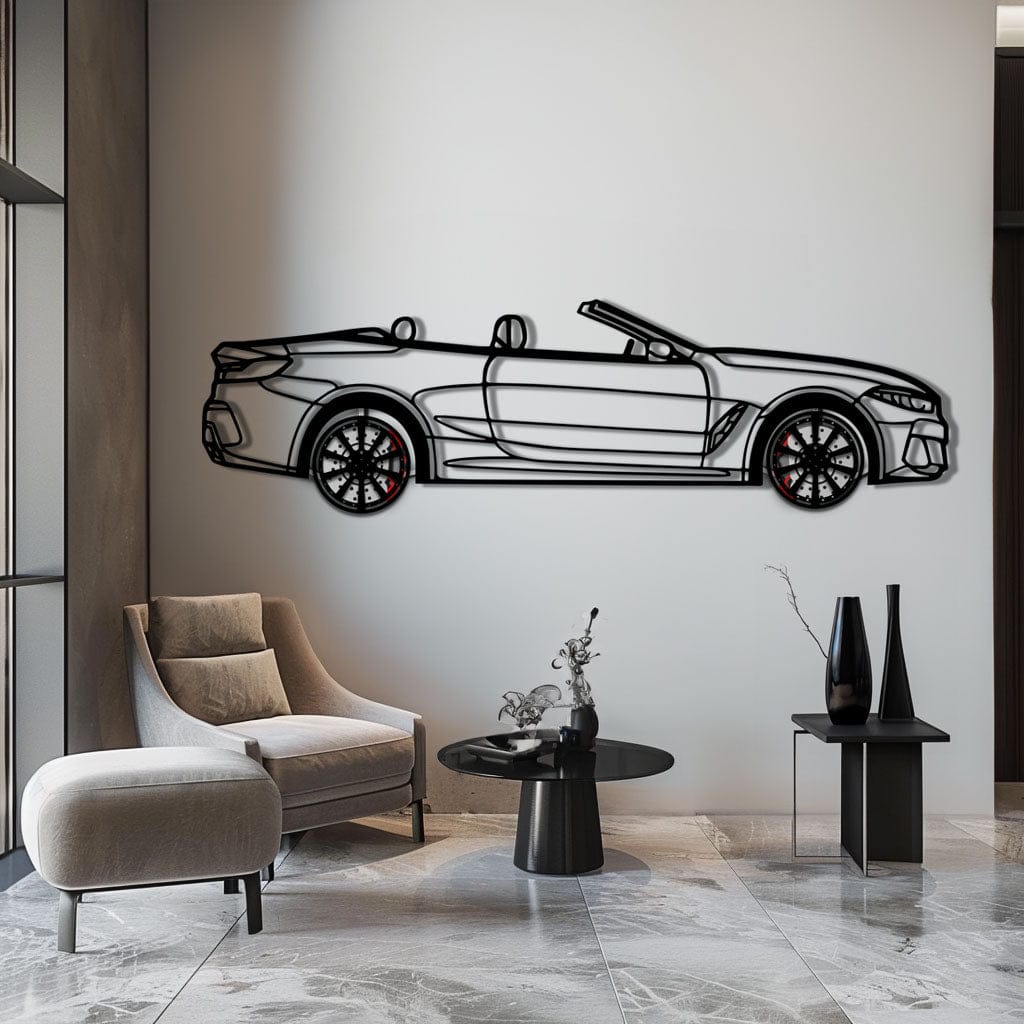 BMW 850i Metal Car Wall Art with Rotating Wheels - Luxury Grand Tourer Silhouette - Interactive Automotive Wall Decor - KAFMEKA105