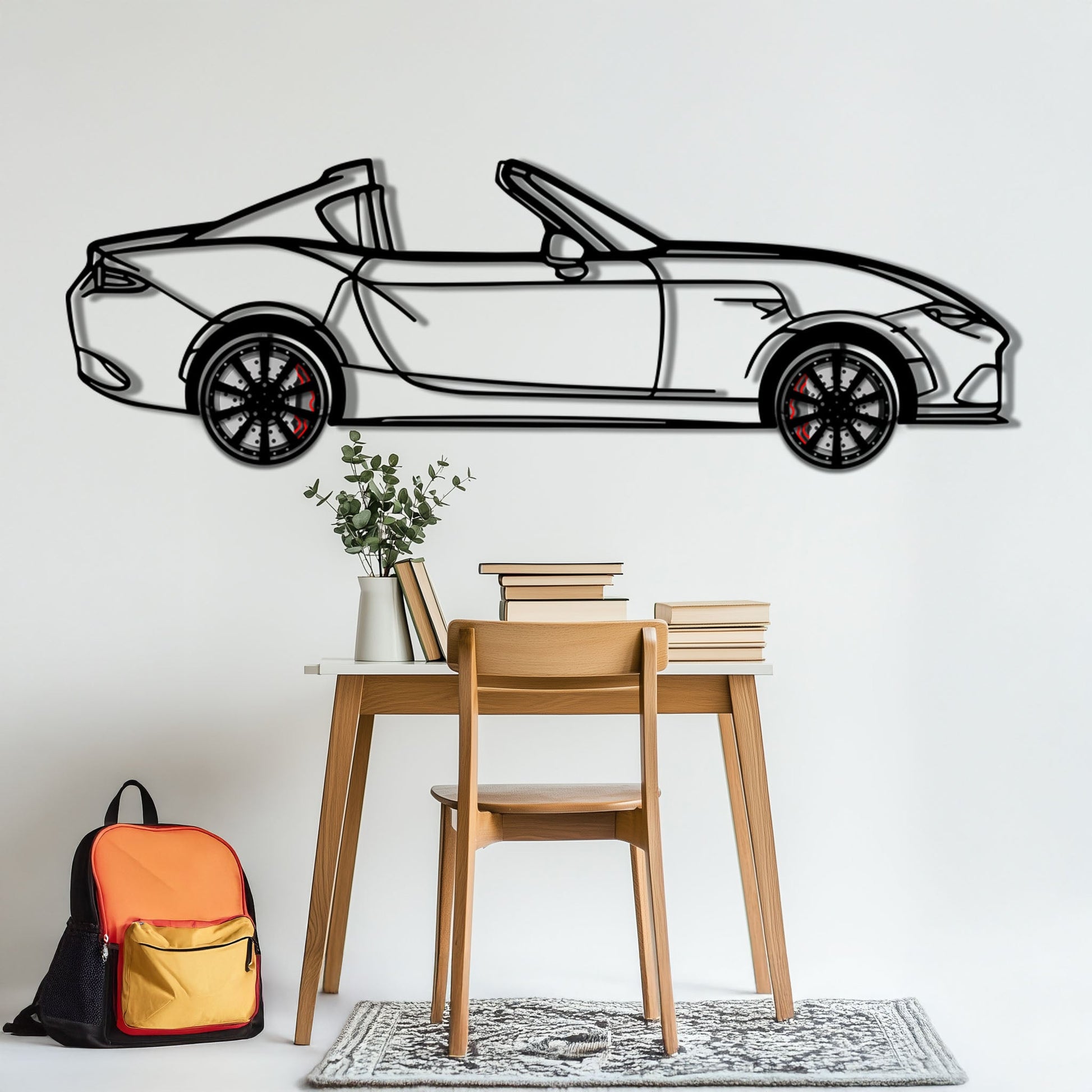 Mazda MX-5 RF Metal Car Wall Art with Rotating Wheels - JDM Roadster Silhouette - Interactive Automotive Wall Decor - KAFMEKA146