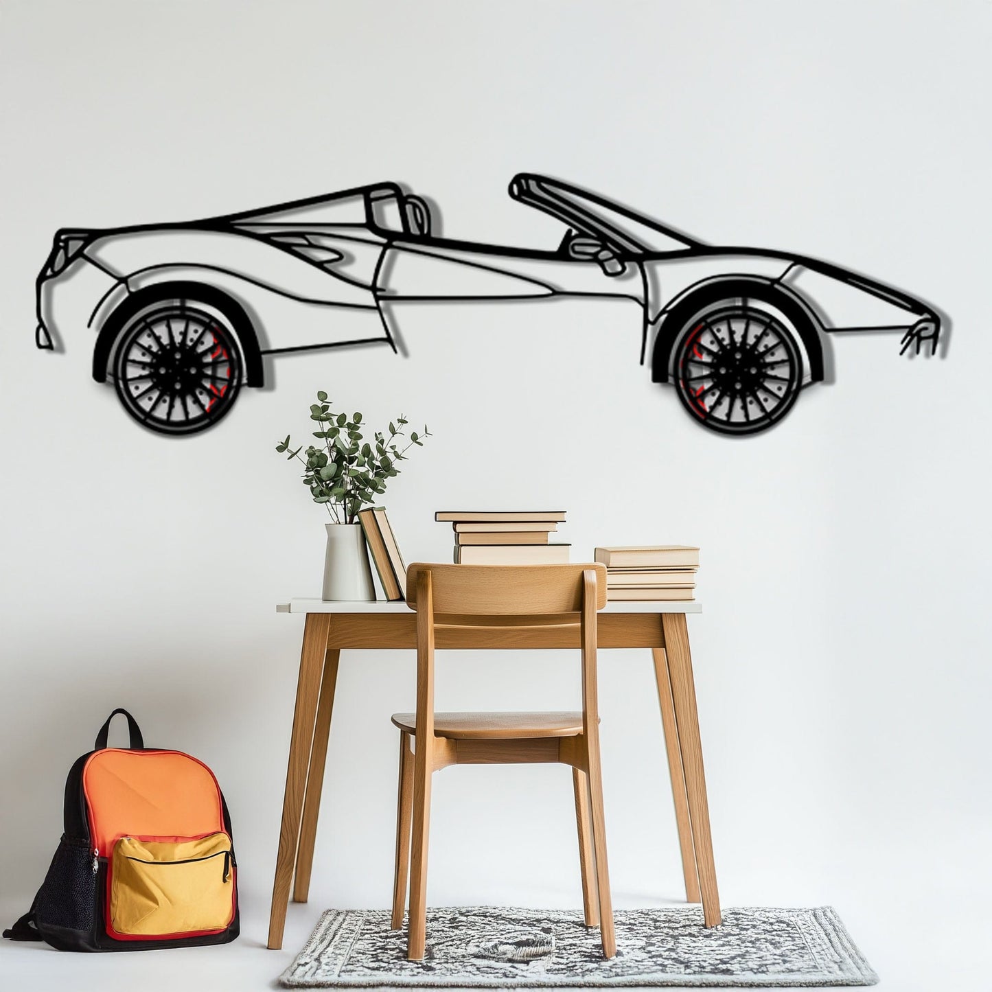 Ferrari 488 Spider Metal Car Wall Art with Rotating Wheels - Italian Twin-Turbo V8 Silhouette - Interactive Automotive Wall Decor - KAFMEKA126