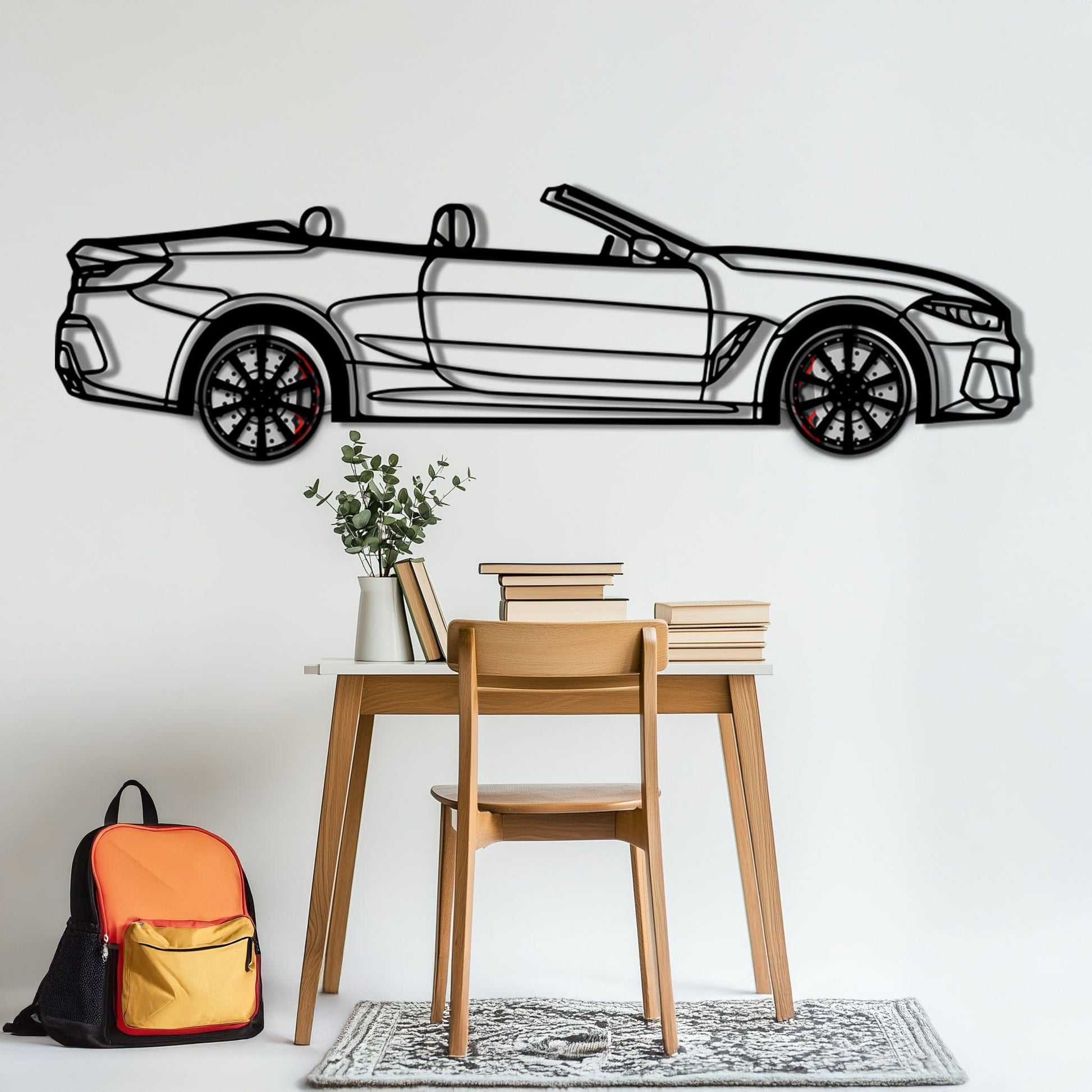 BMW 850i Metal Car Wall Art with Rotating Wheels - Luxury Grand Tourer Silhouette - Interactive Automotive Wall Decor - KAFMEKA105