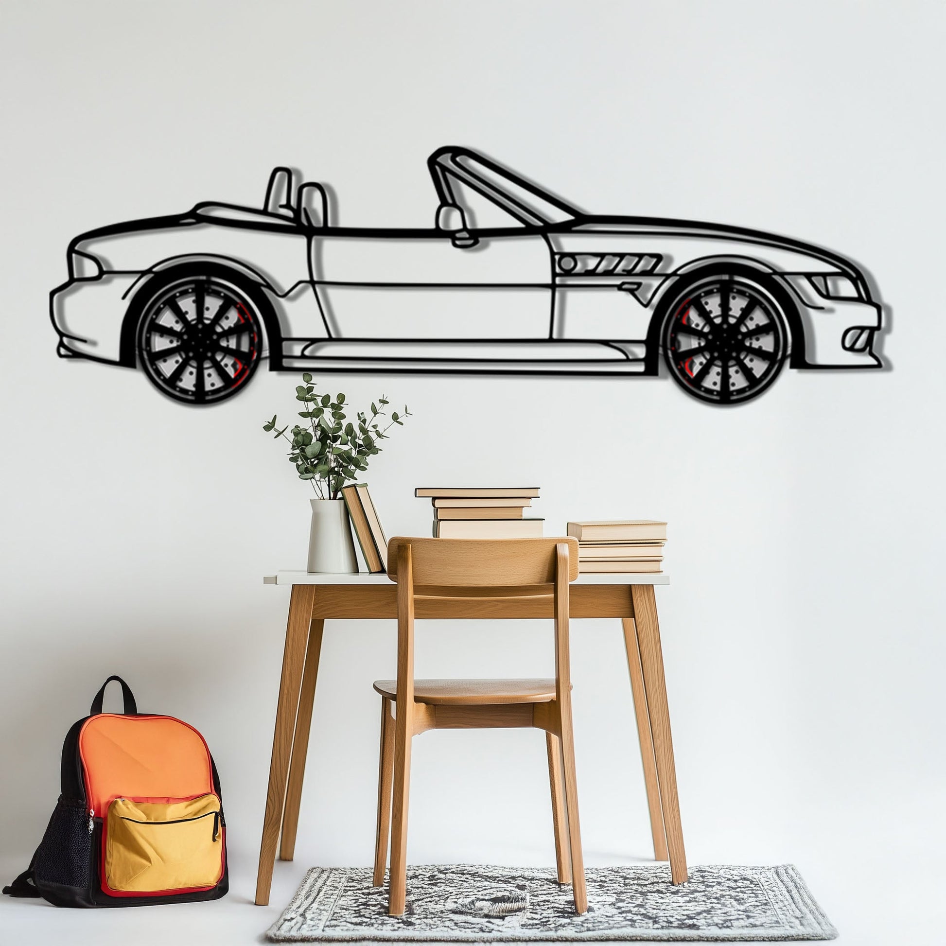 BMW Z3 Metal Car Wall Art with Rotating Wheels - Classic Roadster Silhouette Decor - Interactive Automotive Wall Art - KAFMEKA112