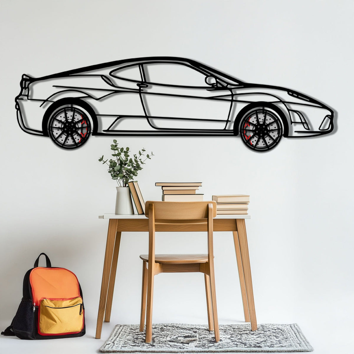 Ferrari F430 Scuderia Metal Car Wall Art with Rotating Wheels - Track-Focused V8 Silhouette - Interactive Automotive Wall Art - KAFMEKA133