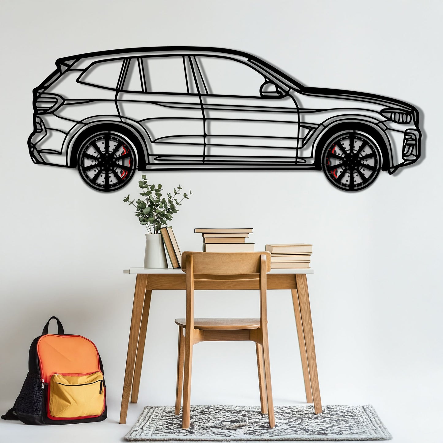BMW X3 Metal Car Wall Art with Rotating Wheels - Modern SAV Silhouette Decor - Interactive Automotive Wall Art - KAFMEKA110