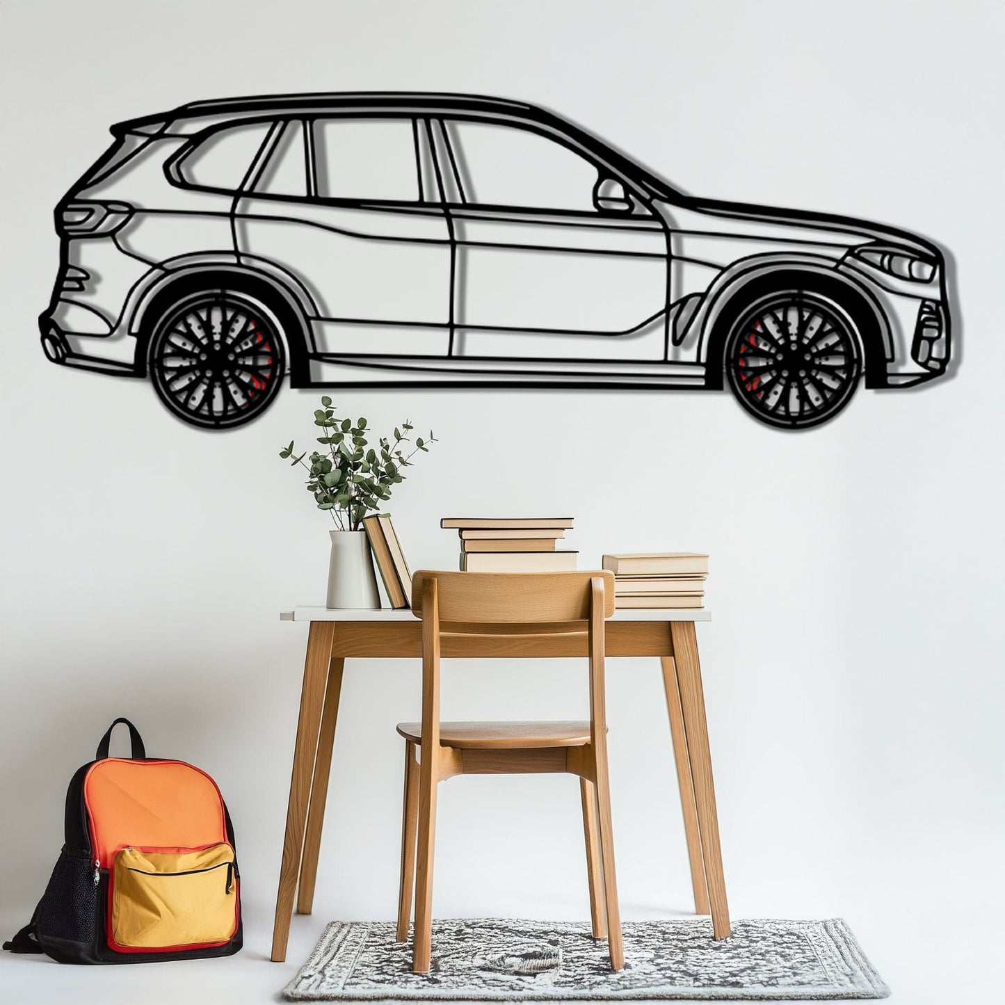 BMW X5 Metal Car Wall Art with Rotating Wheels - Modern SAV Silhouette Decor - Interactive Automotive Wall Art - KAFMEKA111