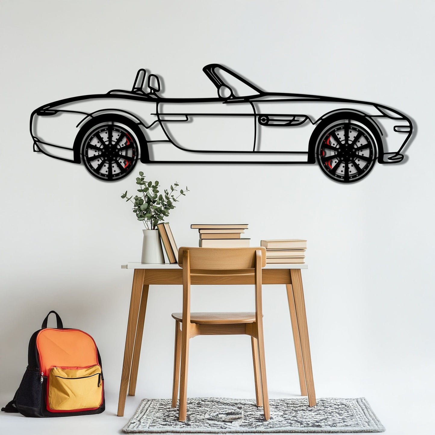 BMW Z8 Metal Car Wall Art with Rotating Wheels - Classic Luxury Roadster Silhouette - Interactive Automotive Wall Decor - KAFMEKA115