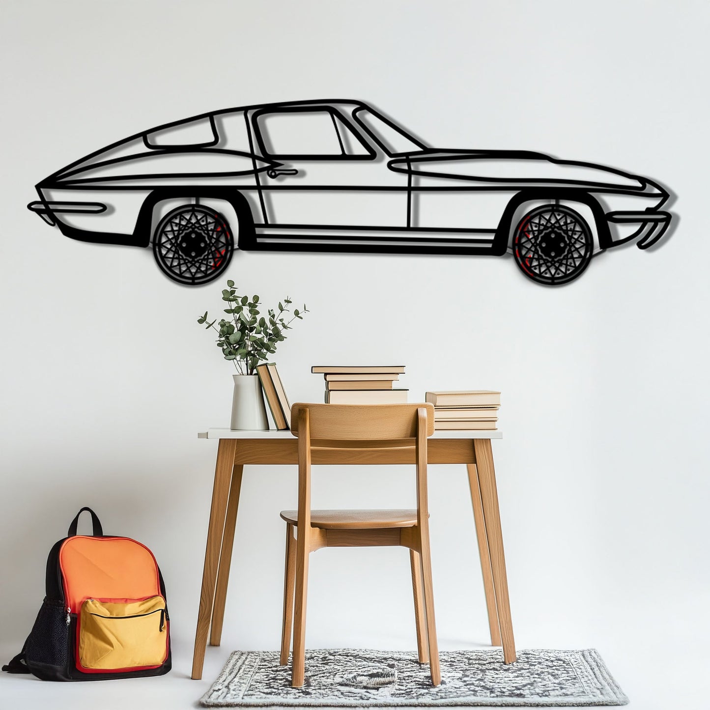 Chevrolet Corvette C3 Stingray Metal Car Wall Art with Rotating Wheels - Classic American Muscle Silhouette - Interactive Automotive Decor - KAFMEKA120