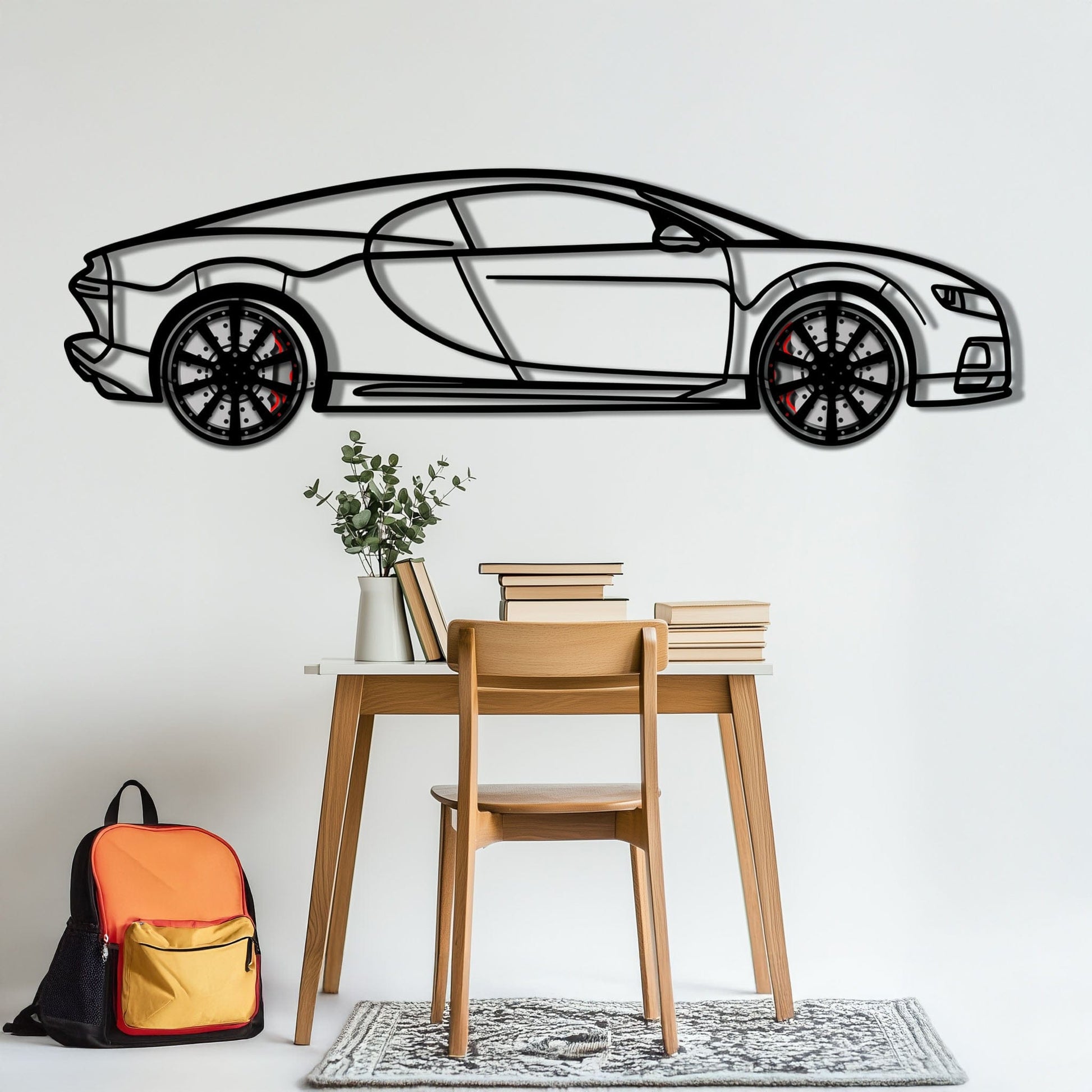 Bugatti Chiron Metal Car Wall Art with Rotating Wheels - Ultimate Hypercar Silhouette Decor - Interactive Automotive Wall Art - KAFMEKA116