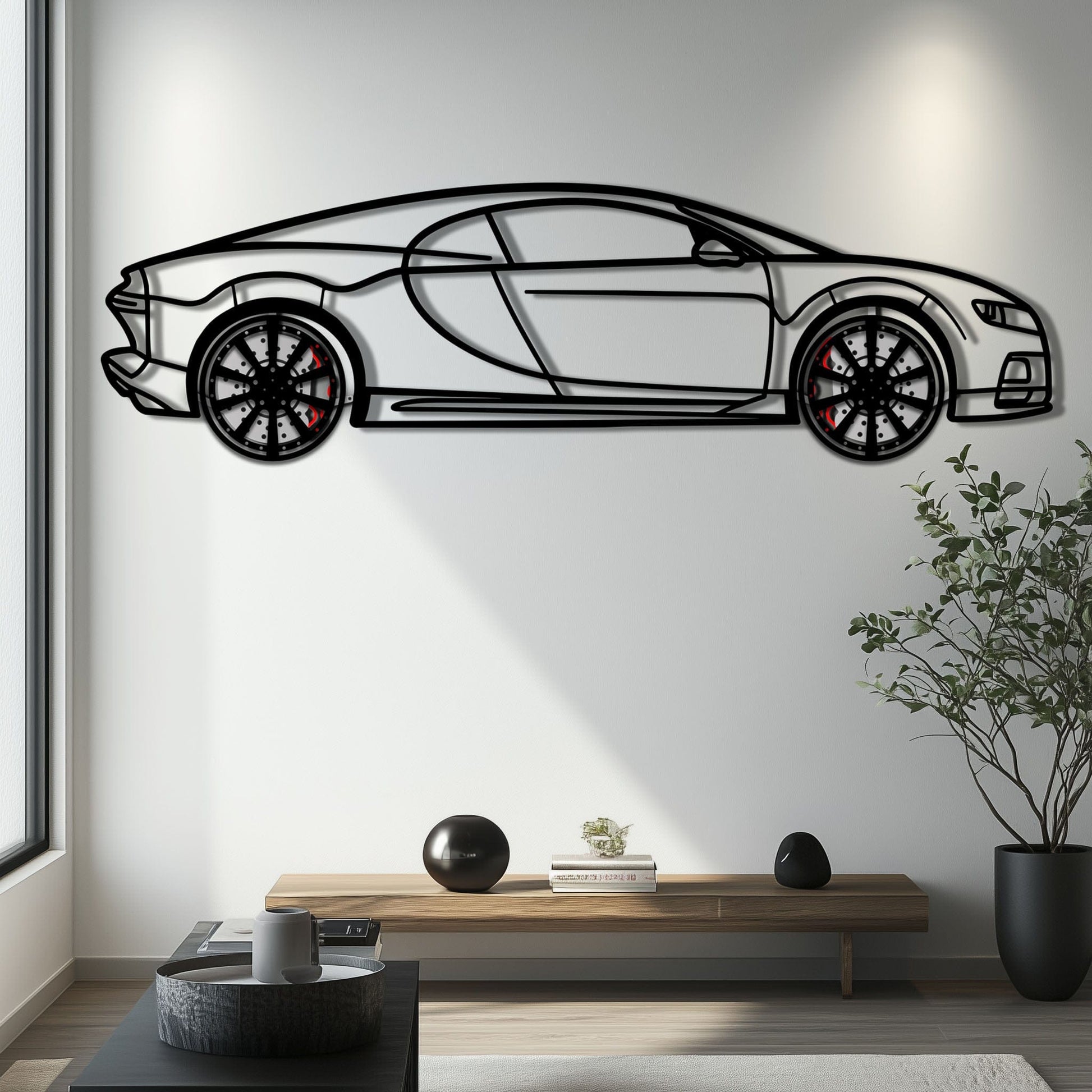 Bugatti Chiron Metal Car Wall Art with Rotating Wheels - Ultimate Hypercar Silhouette Decor - Interactive Automotive Wall Art - KAFMEKA116