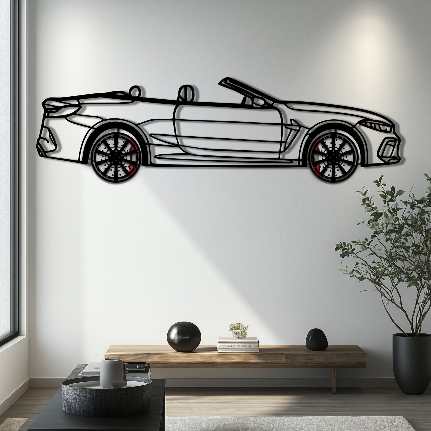BMW M8 Competition Metal Car Wall Art with Rotating Wheels - M Power Luxury Silhouette - Interactive Automotive Wall Art - KAFMEKA109