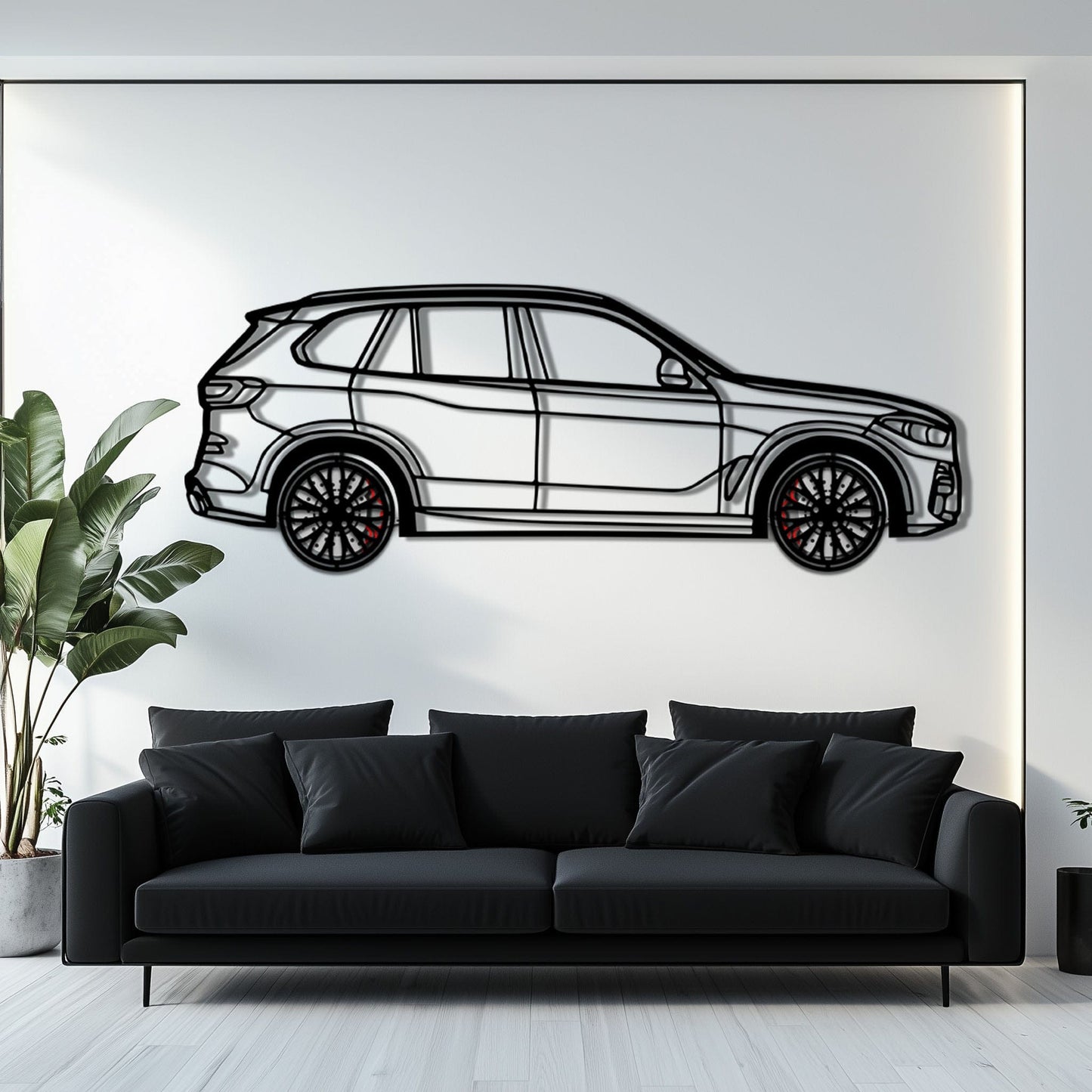 BMW X5 Metal Car Wall Art with Rotating Wheels - Modern SAV Silhouette Decor - Interactive Automotive Wall Art - KAFMEKA111