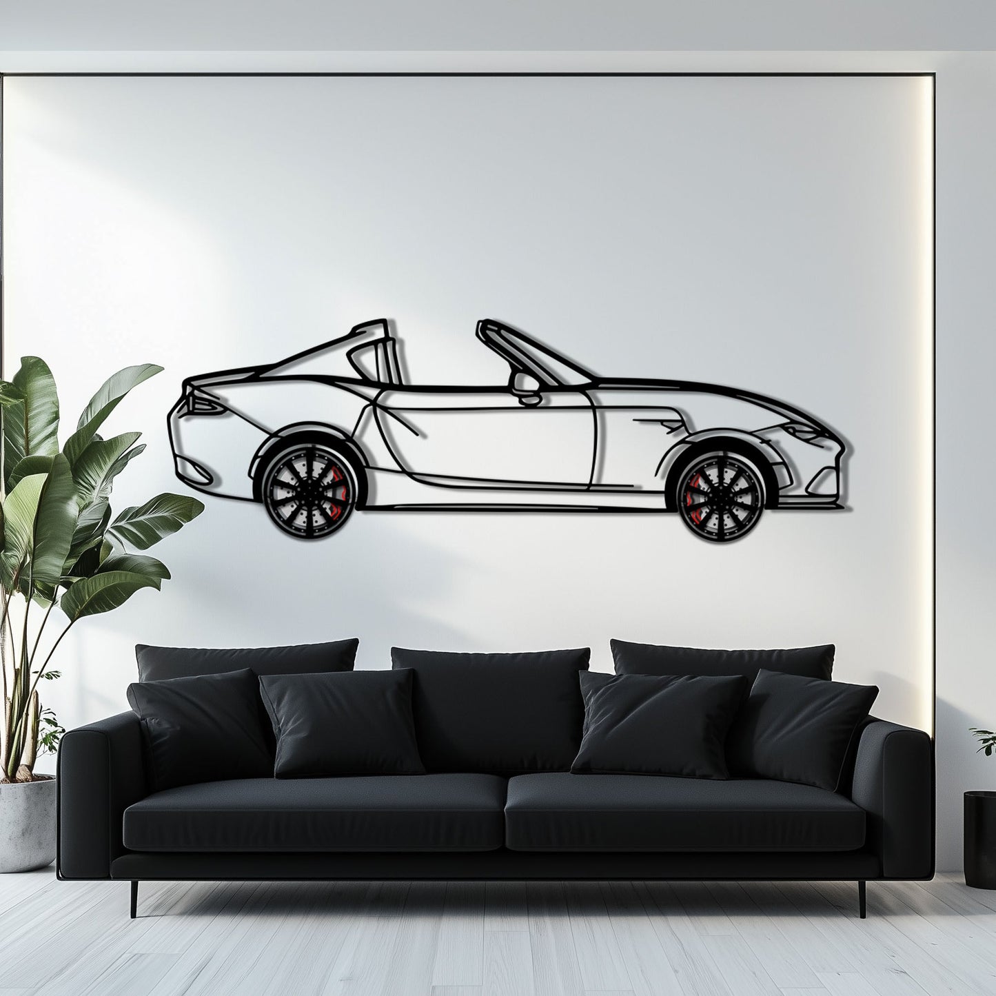 Mazda MX-5 RF Metal Car Wall Art with Rotating Wheels - JDM Roadster Silhouette - Interactive Automotive Wall Decor - KAFMEKA146