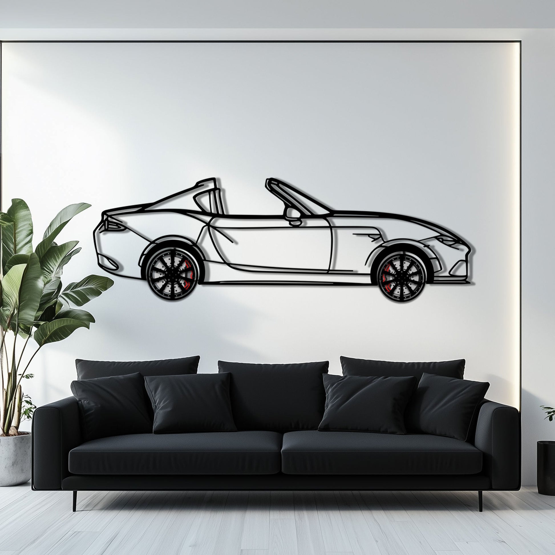 Mazda MX-5 RF Metal Car Wall Art with Rotating Wheels - JDM Roadster Silhouette - Interactive Automotive Wall Decor - KAFMEKA146