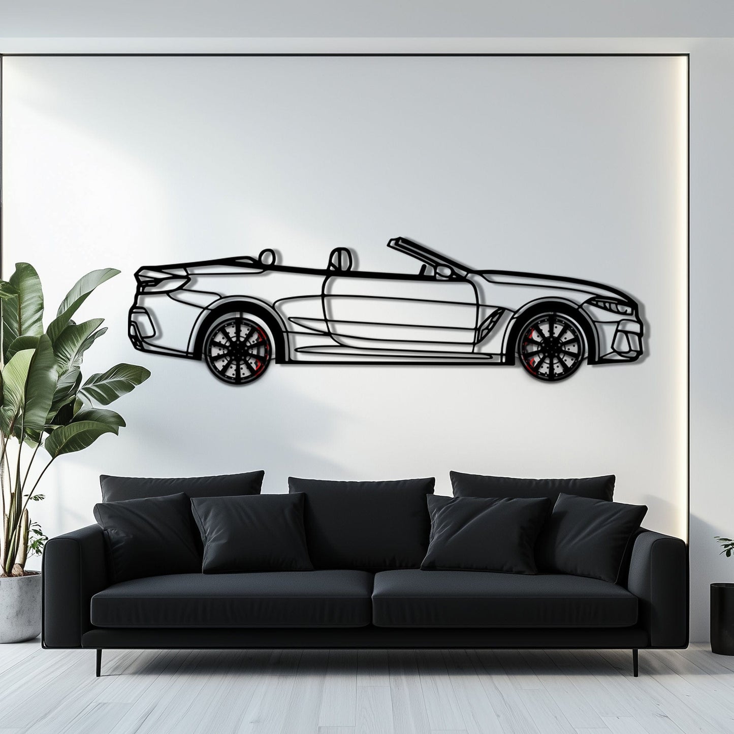 BMW 850i Metal Car Wall Art with Rotating Wheels - Luxury Grand Tourer Silhouette - Interactive Automotive Wall Decor - KAFMEKA105