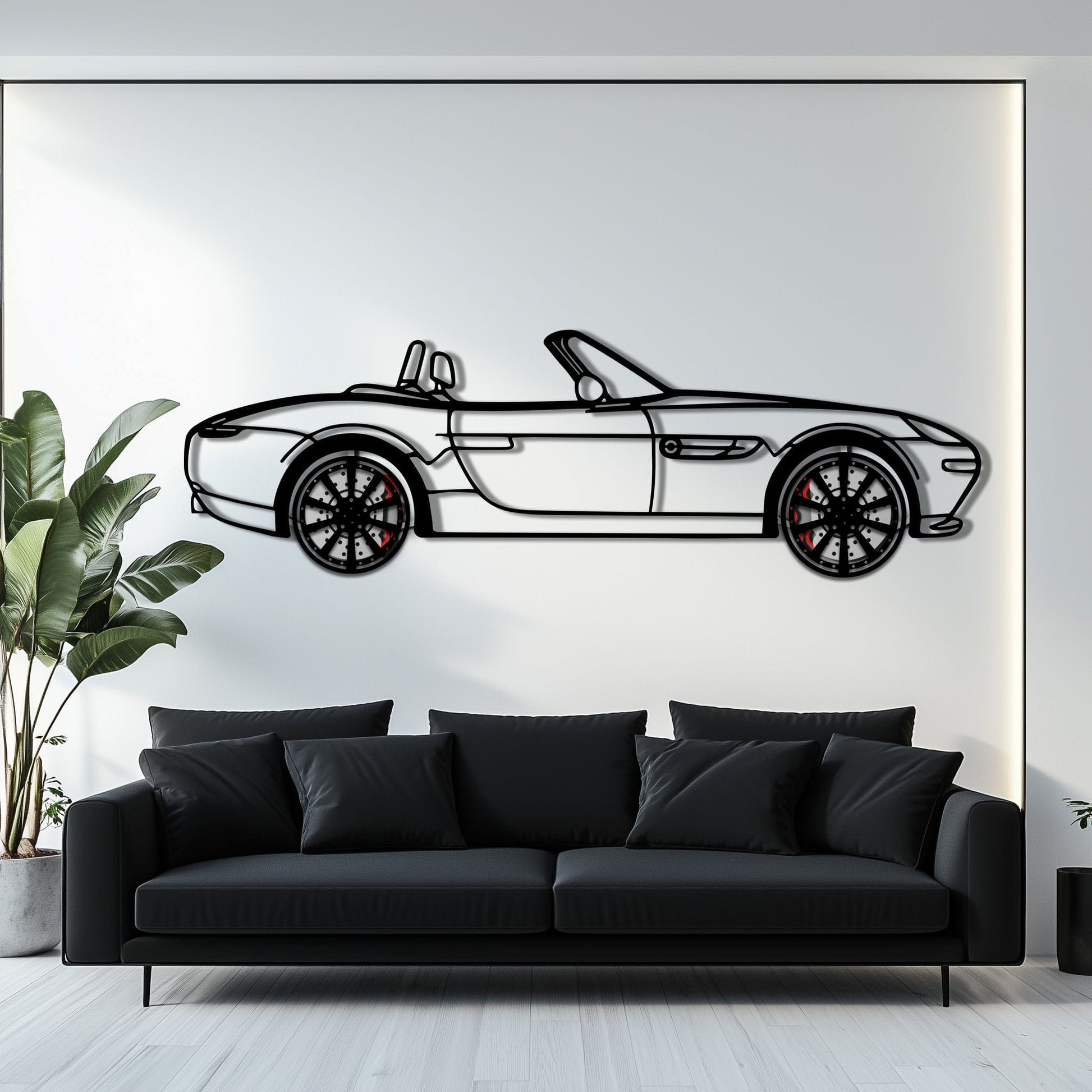 BMW Z8 Metal Car Wall Art with Rotating Wheels - Classic Luxury Roadster Silhouette - Interactive Automotive Wall Decor - KAFMEKA115