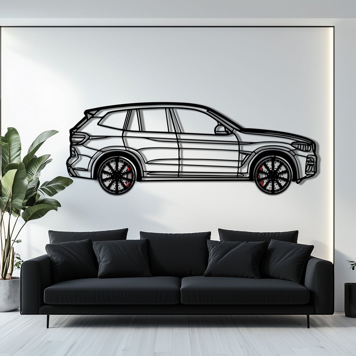 BMW X3 Metal Car Wall Art with Rotating Wheels - Modern SAV Silhouette Decor - Interactive Automotive Wall Art - KAFMEKA110