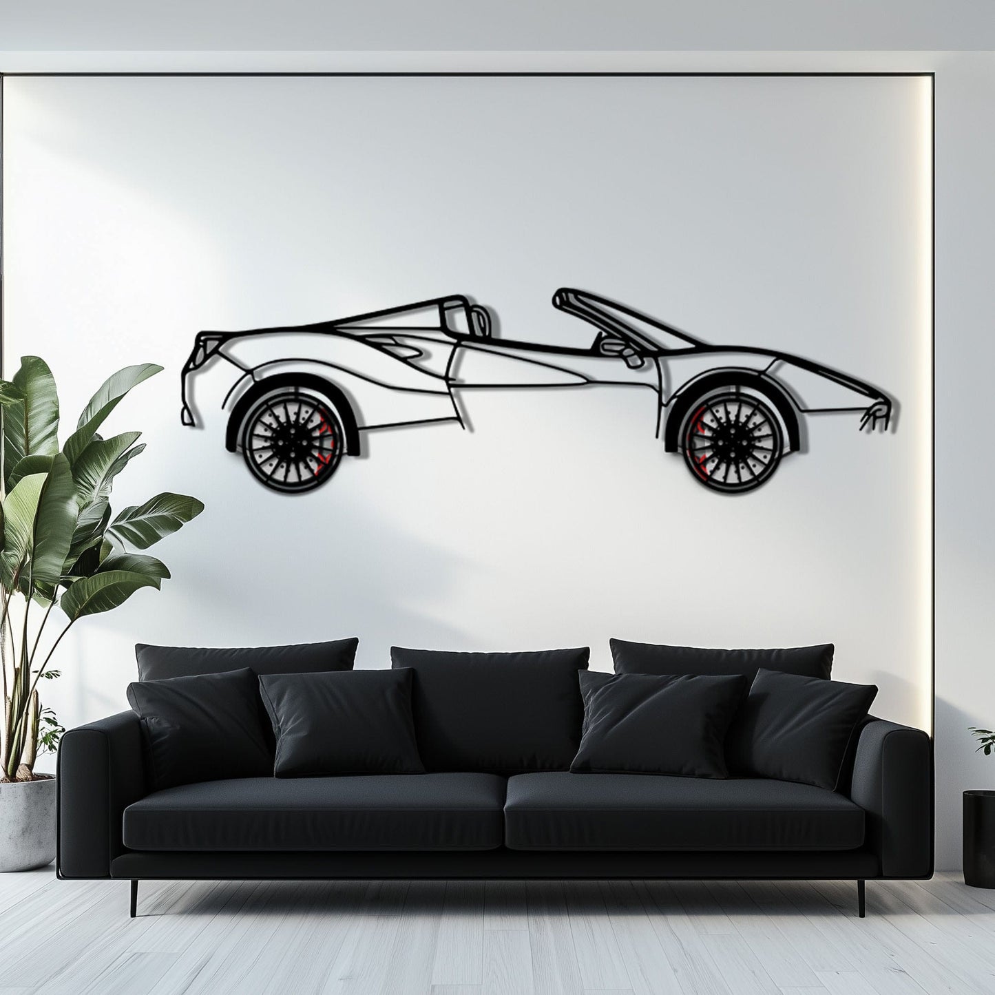 Ferrari 488 Spider Metal Car Wall Art with Rotating Wheels - Italian Twin-Turbo V8 Silhouette - Interactive Automotive Wall Decor - KAFMEKA126