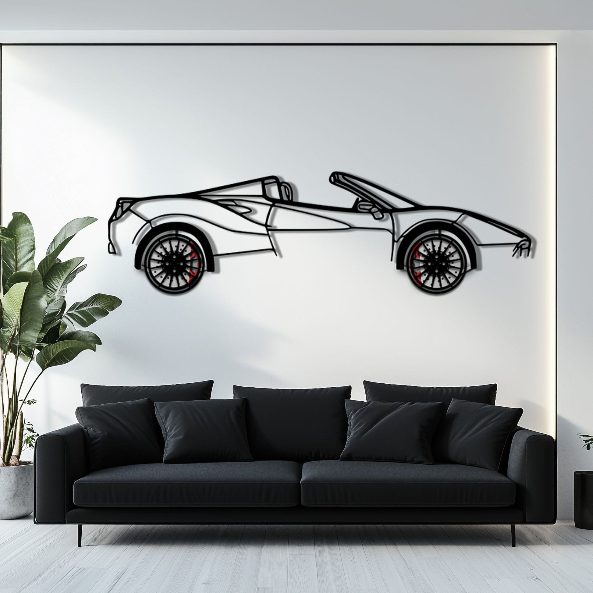 Ferrari 488 Spider Metal Car Wall Art with Rotating Wheels - Italian Twin-Turbo V8 Silhouette - Interactive Automotive Wall Decor - KAFMEKA126
