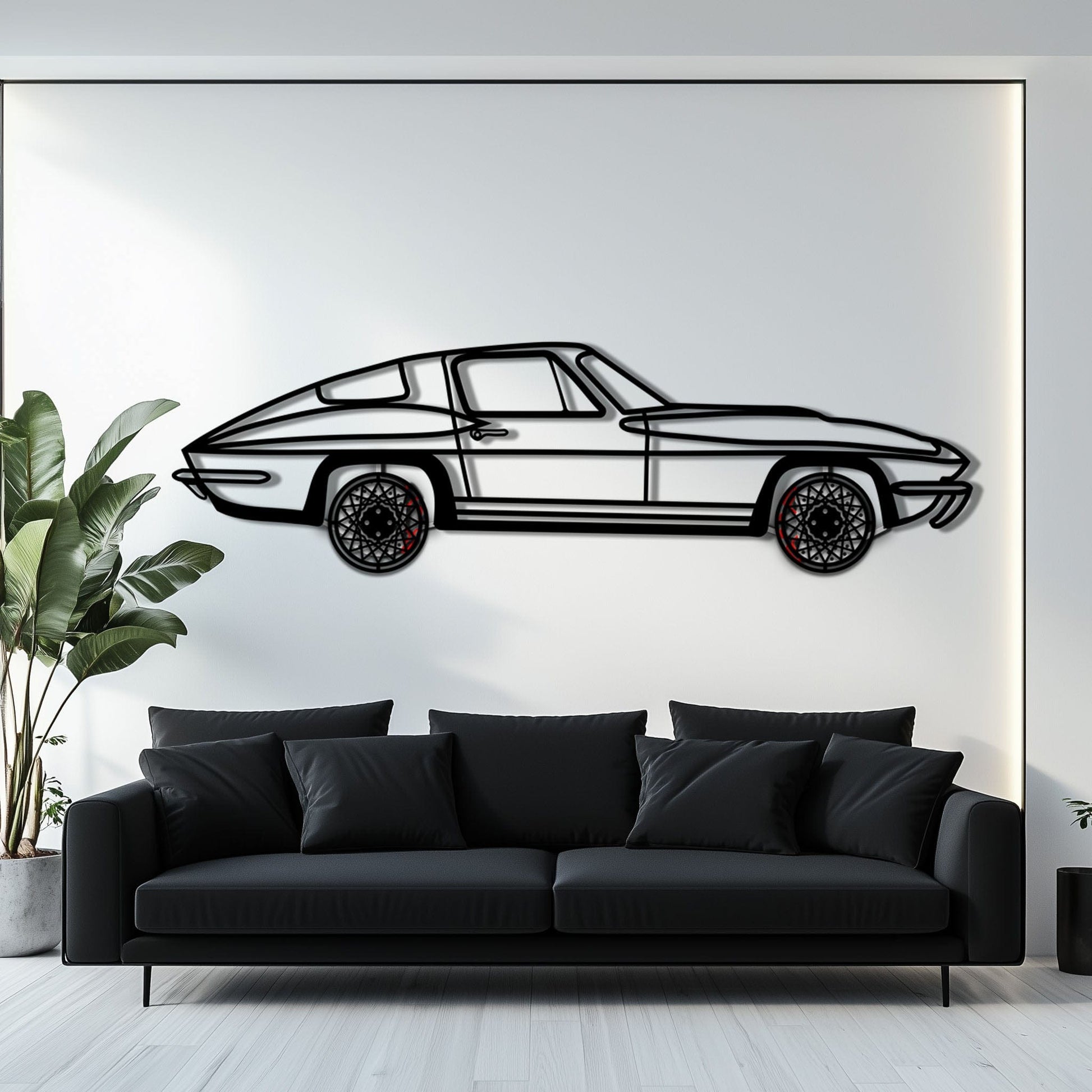 Chevrolet Corvette C3 Stingray Metal Car Wall Art with Rotating Wheels - Classic American Muscle Silhouette - Interactive Automotive Decor - KAFMEKA120