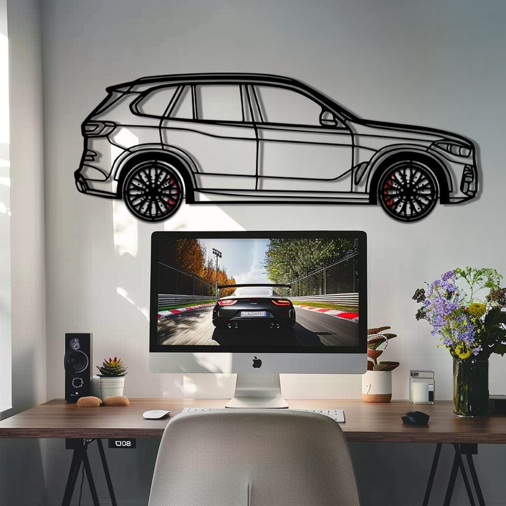 BMW X5 Metal Car Wall Art with Rotating Wheels - Modern SAV Silhouette Decor - Interactive Automotive Wall Art - KAFMEKA111