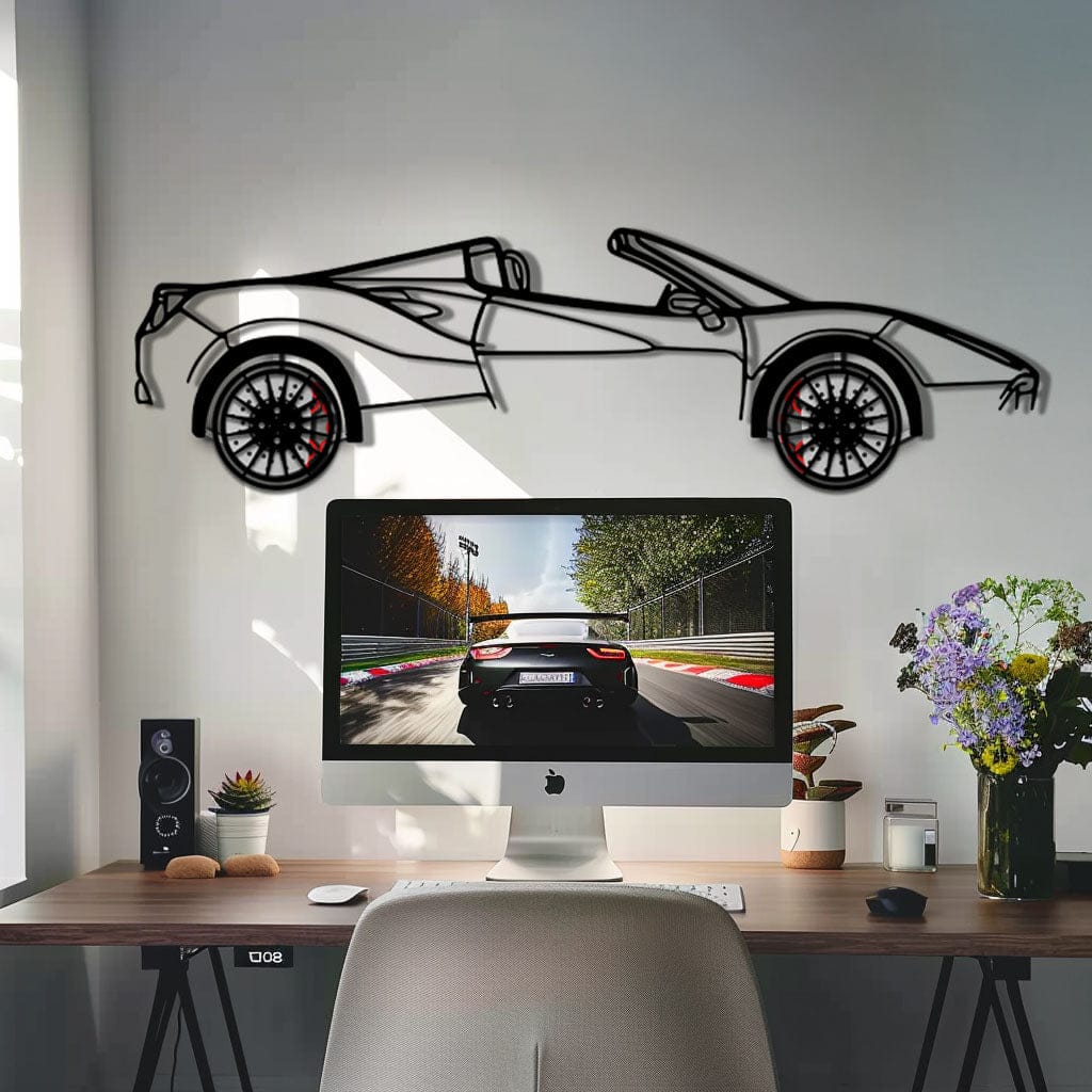 Ferrari 488 Spider Metal Car Wall Art with Rotating Wheels - Italian Twin-Turbo V8 Silhouette - Interactive Automotive Wall Decor - KAFMEKA126