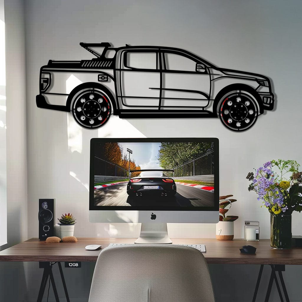 Ford F-150 Metal Truck Wall Art with Rotating Wheels - Iconic American Pickup Silhouette - Interactive Automotive Wall Decor - KAFMEKA138