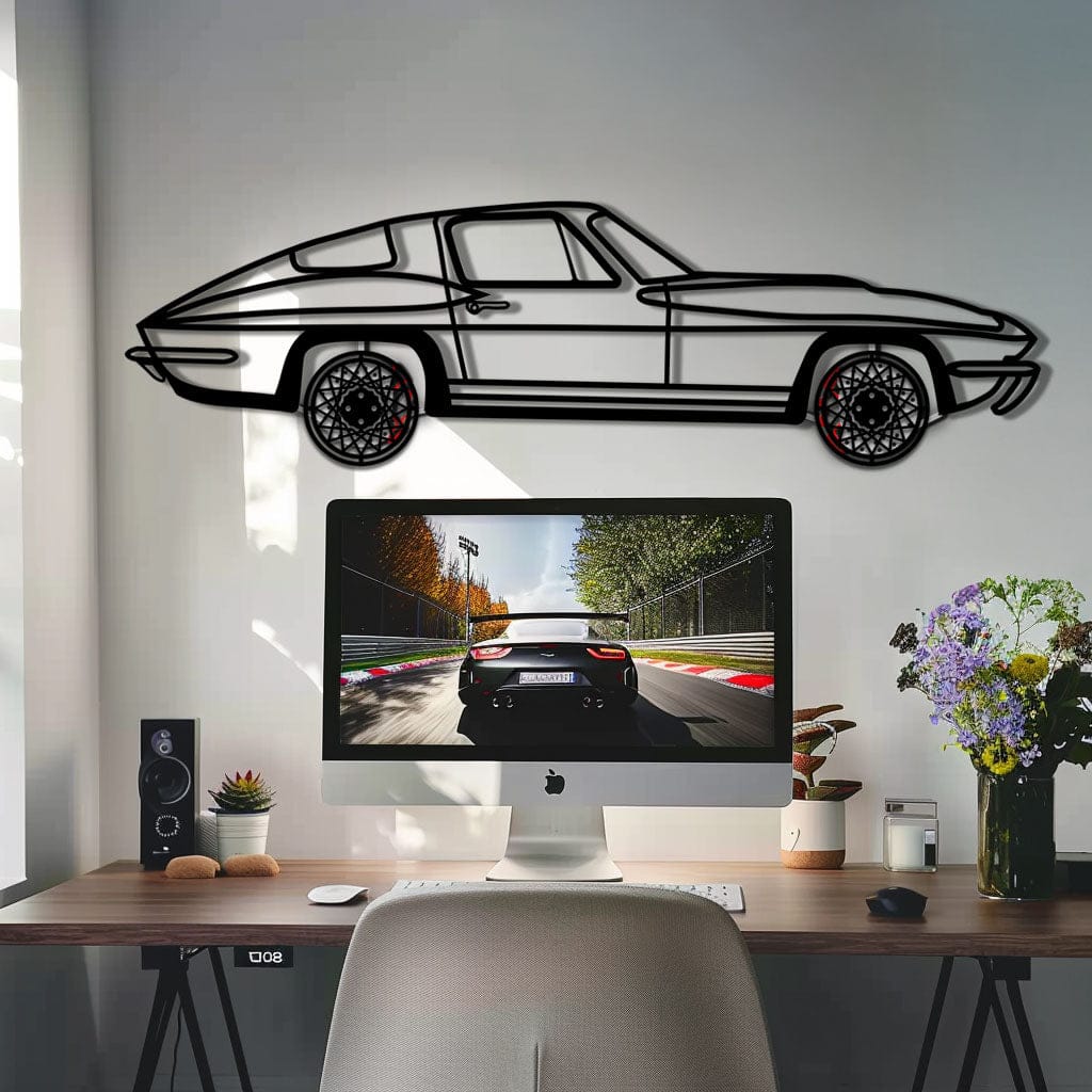 Chevrolet Corvette C3 Stingray Metal Car Wall Art with Rotating Wheels - Classic American Muscle Silhouette - Interactive Automotive Decor - KAFMEKA120