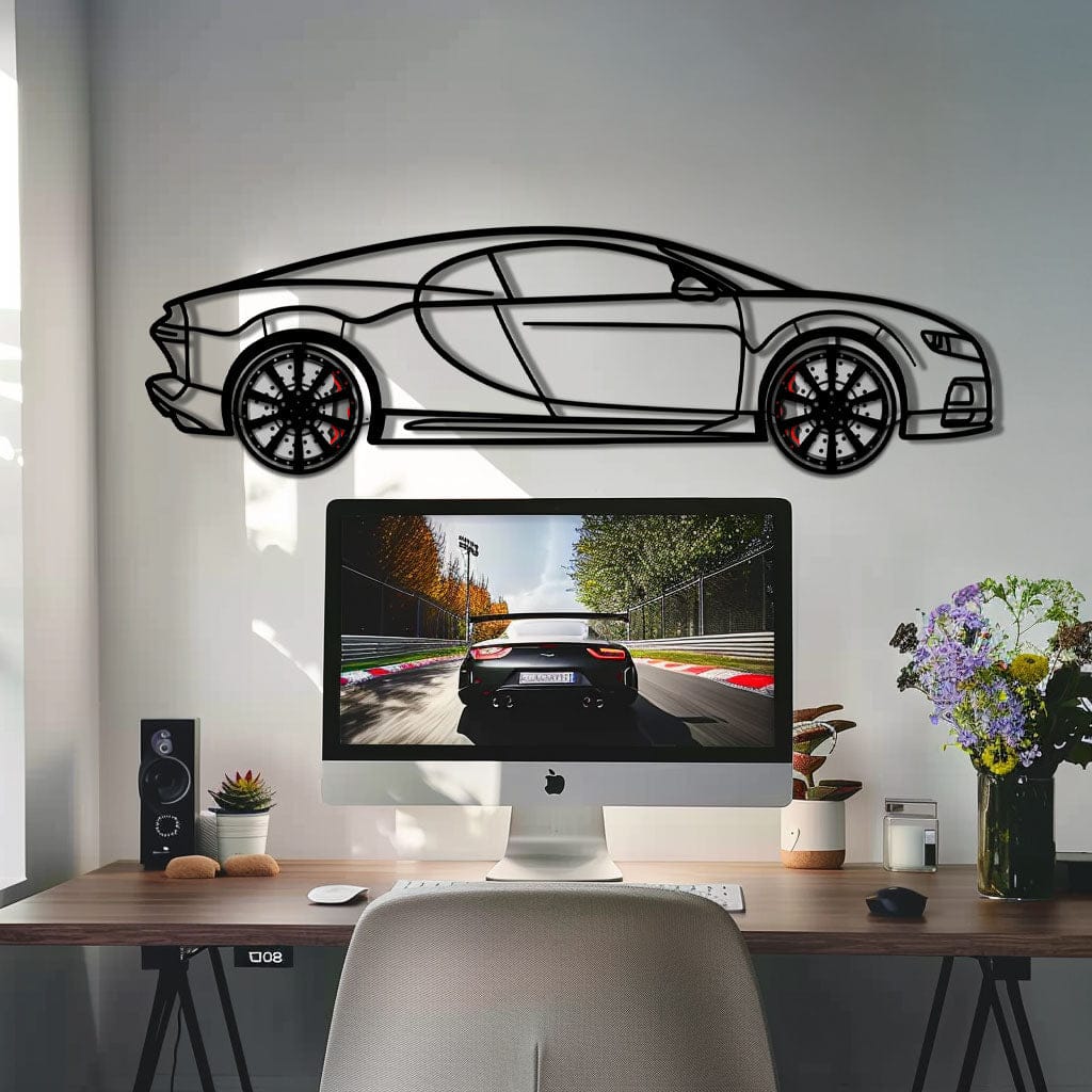 Bugatti Chiron Metal Car Wall Art with Rotating Wheels - Ultimate Hypercar Silhouette Decor - Interactive Automotive Wall Art - KAFMEKA116