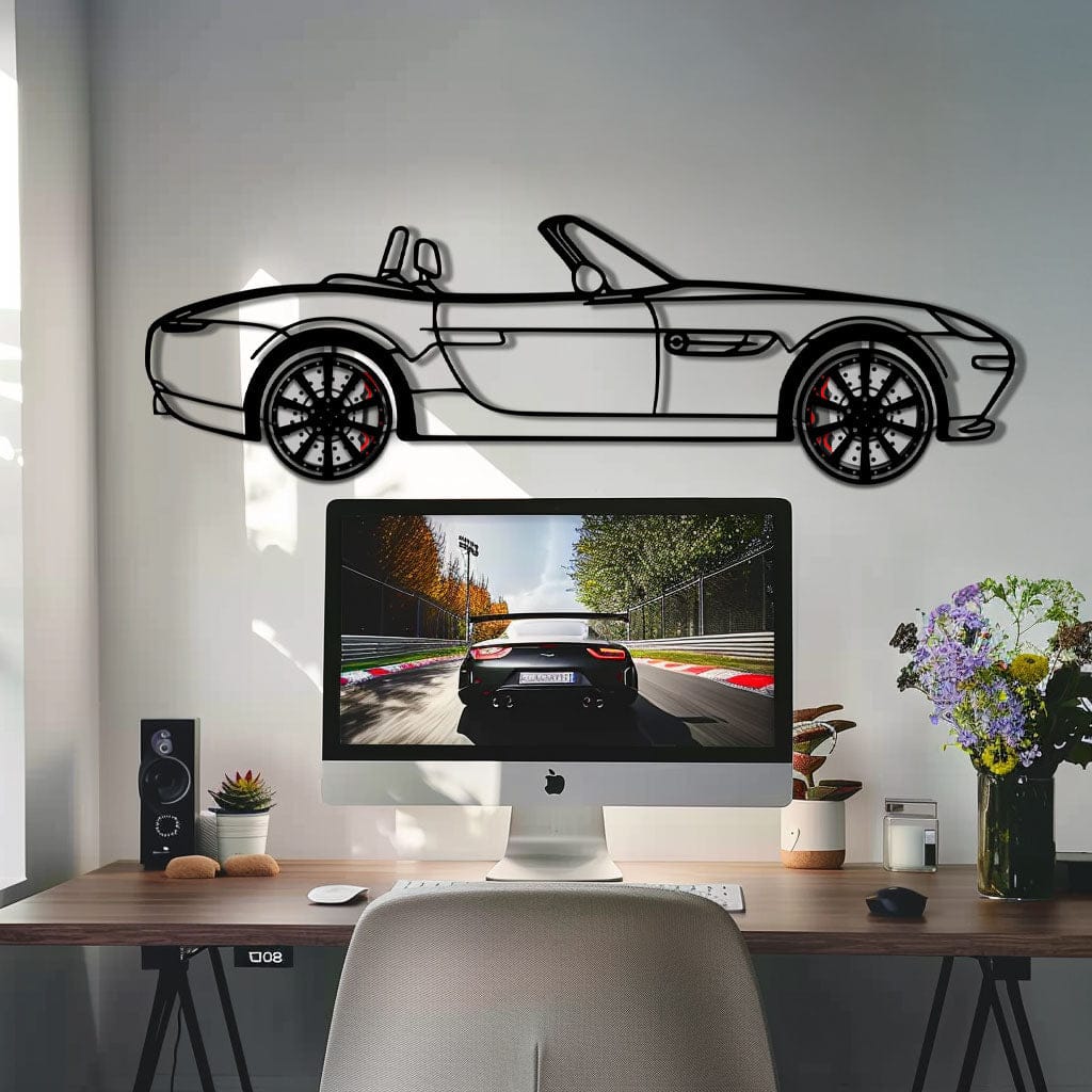 BMW Z8 Metal Car Wall Art with Rotating Wheels - Classic Luxury Roadster Silhouette - Interactive Automotive Wall Decor - KAFMEKA115