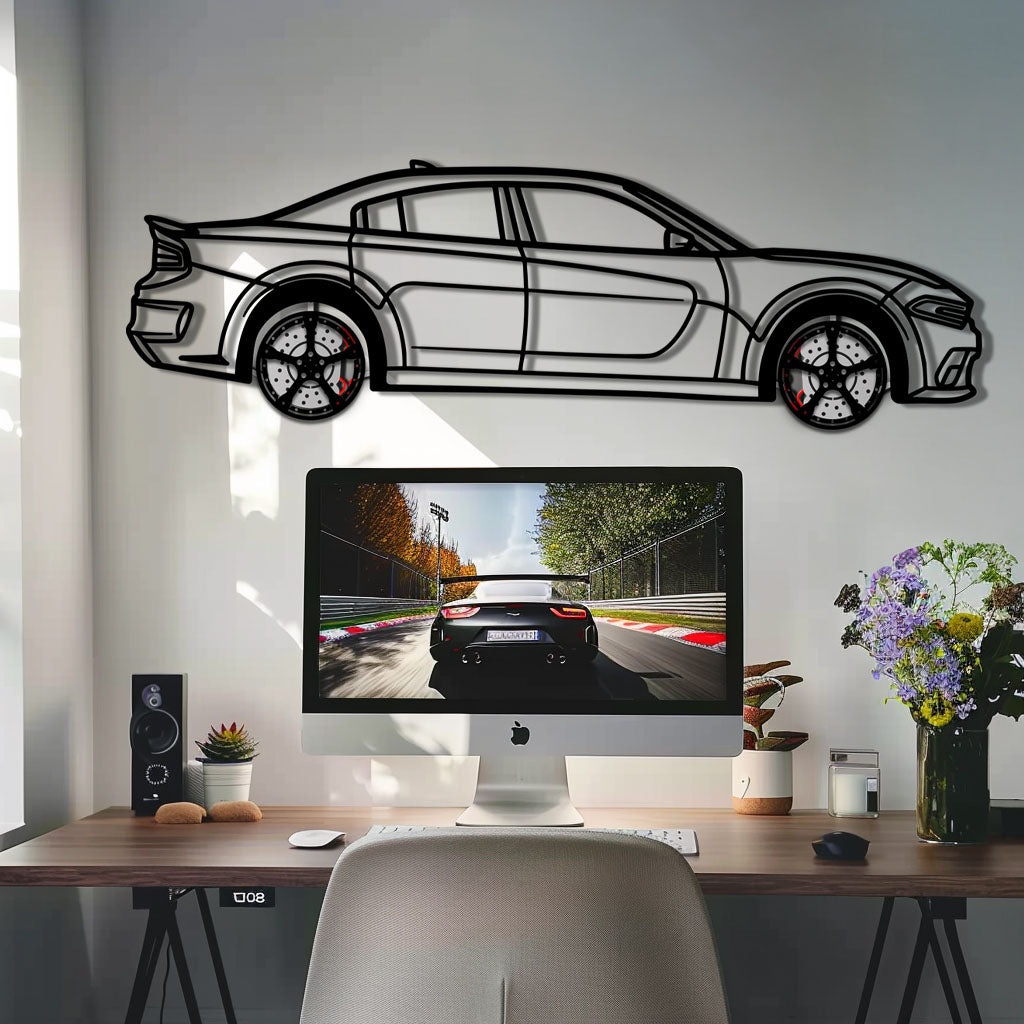 Dodge Charger SRT Metal Car Wall Art with Rotating Wheels - Modern American Muscle Silhouette - Interactive Automotive Wall Decor - KAFMEKA121